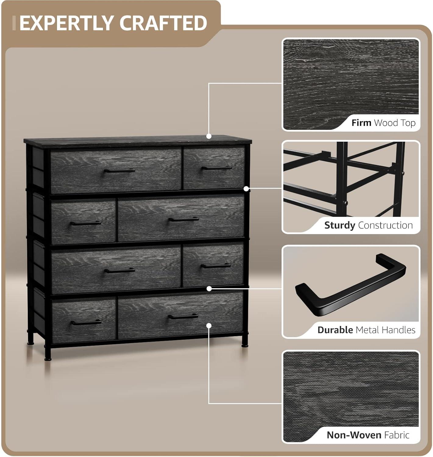 Sorbus Sorbus 8 Drawers Dresser with Steel Frame and Wood Top in Rustic