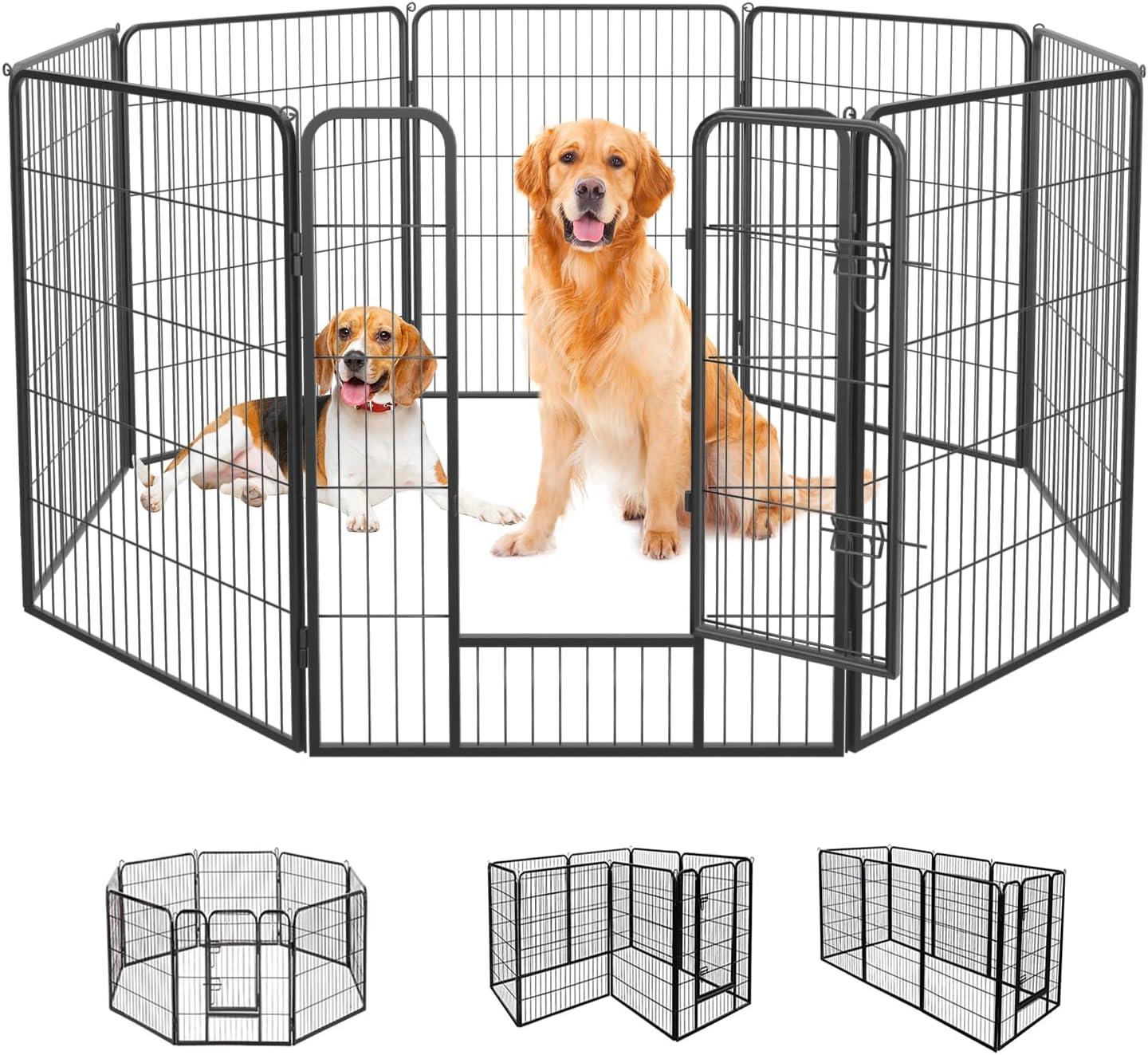 Magshion 8 Panels 40" Height Pet Playpen, Dog Fence for Medium and Large Dogs, Metal Dog Exercise Pen with Doors for Indoor, Outdoor, Black