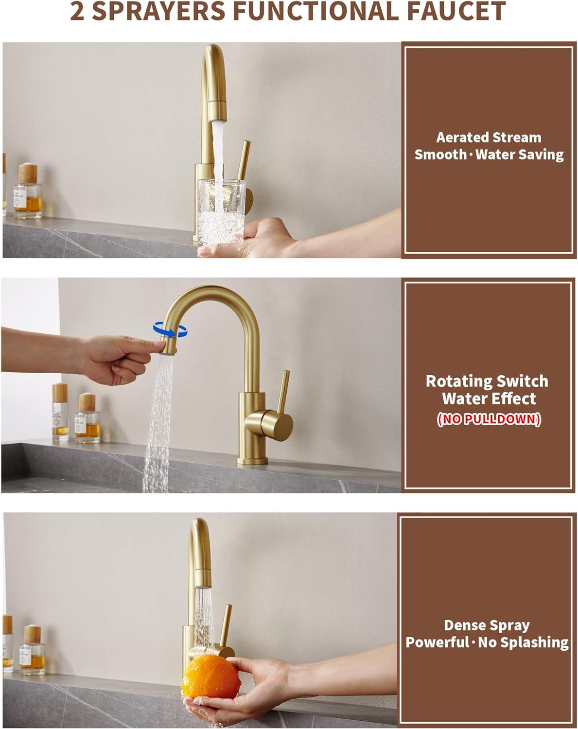 Brushed Gold Stainless Steel Single Handle Bathroom Faucet