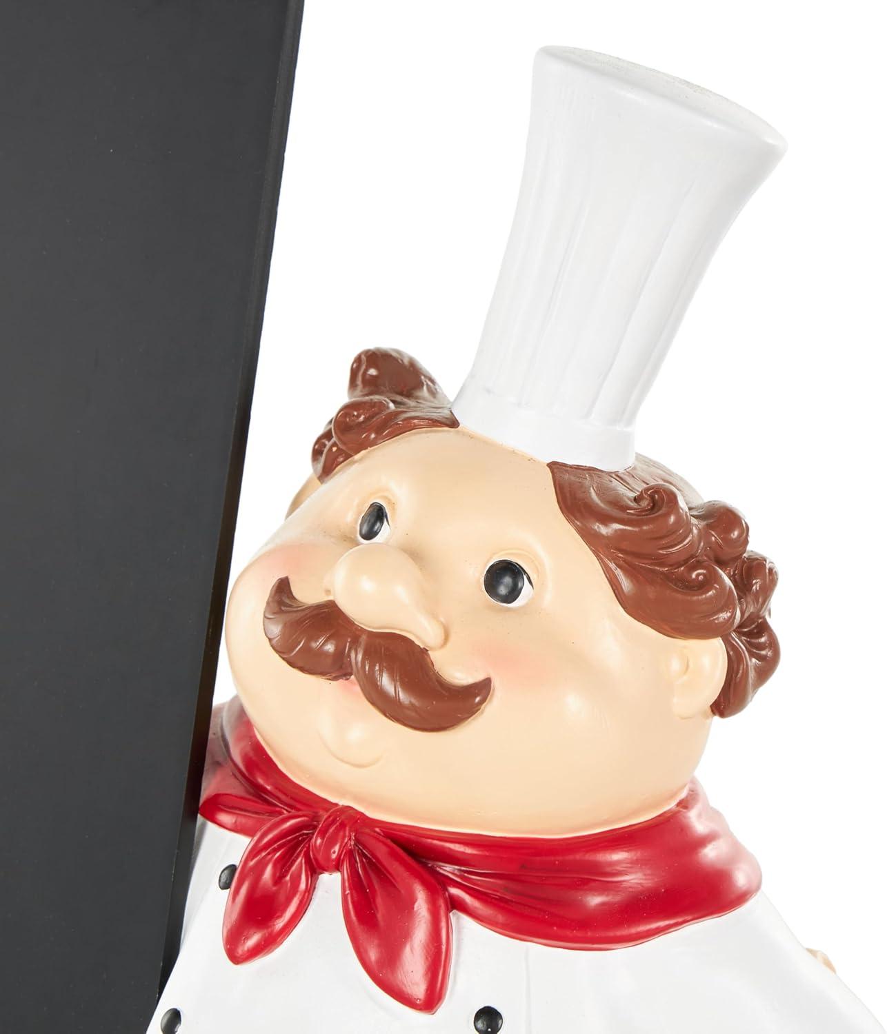 Deco 79 Polystone Chef Decorative Sculpture Kitchen Decorative Figurine Home Decor Statue with Chalkboard, Accent Figurine 9" x 5" x 13", White