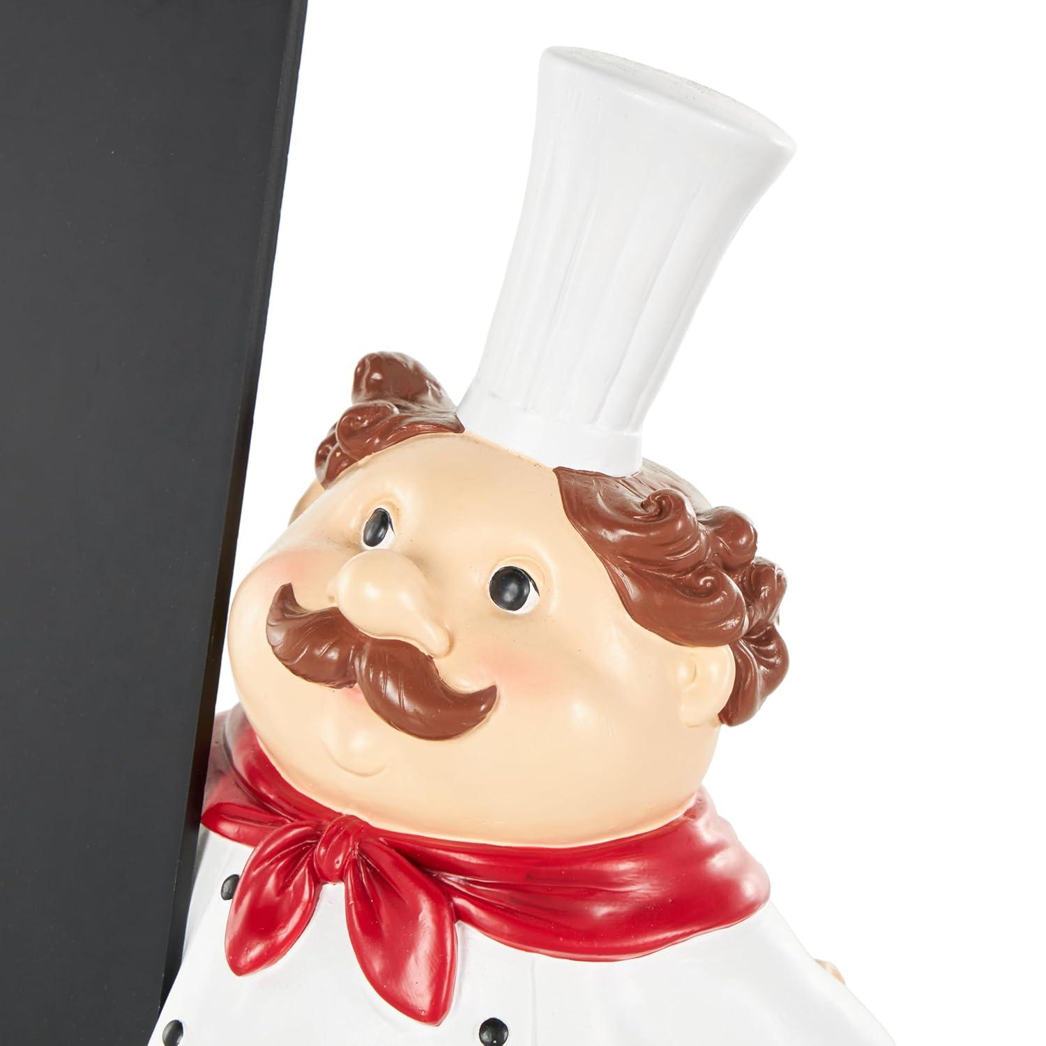 Deco 79 Polystone Chef Decorative Sculpture Kitchen Decorative Figurine Home Decor Statue with Chalkboard, Accent Figurine 9" x 5" x 13", White
