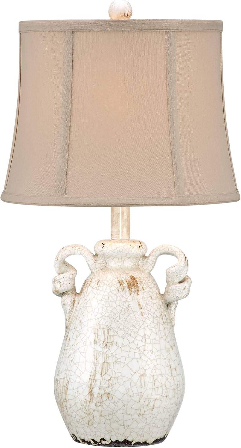 Regency Hill Sofia Rustic Country Cottage Accent Table Lamp 22" High Crackled Ivory Glaze Ceramic Beige Bell Shade for Bedroom Living Room House Home