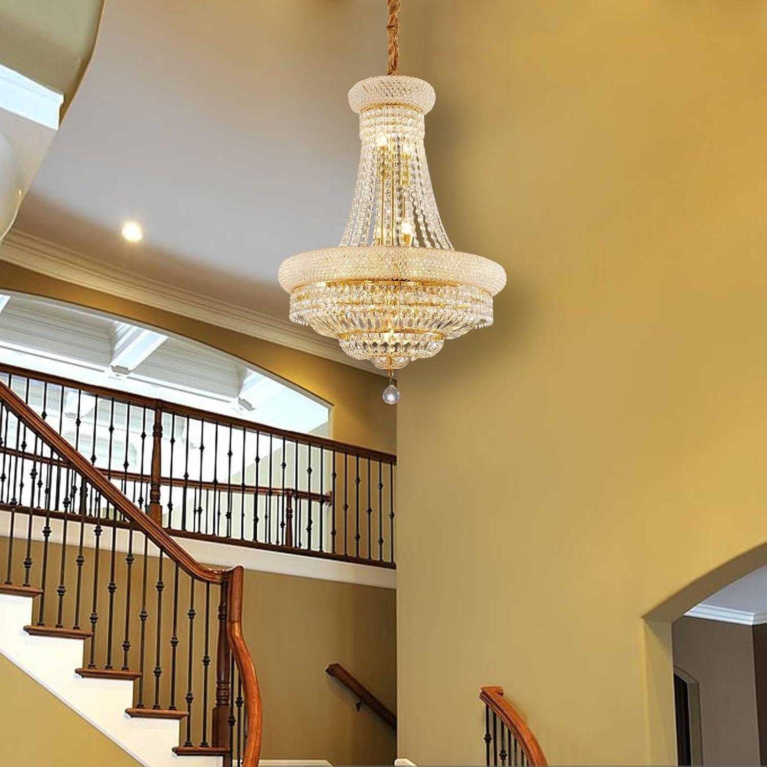 12 Lights Gold Finish Empire Crystal Chandelier Lighting for Dining Room Living Room Foyer Hallway Bedroom Entryway (Dia 22'')