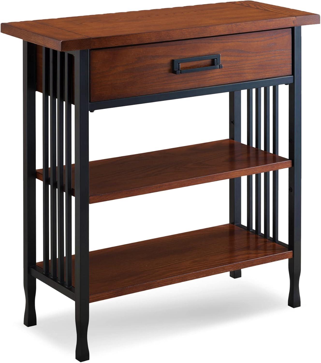 Adjustable Burnished Oak 30" Bookcase with Matte Black Base