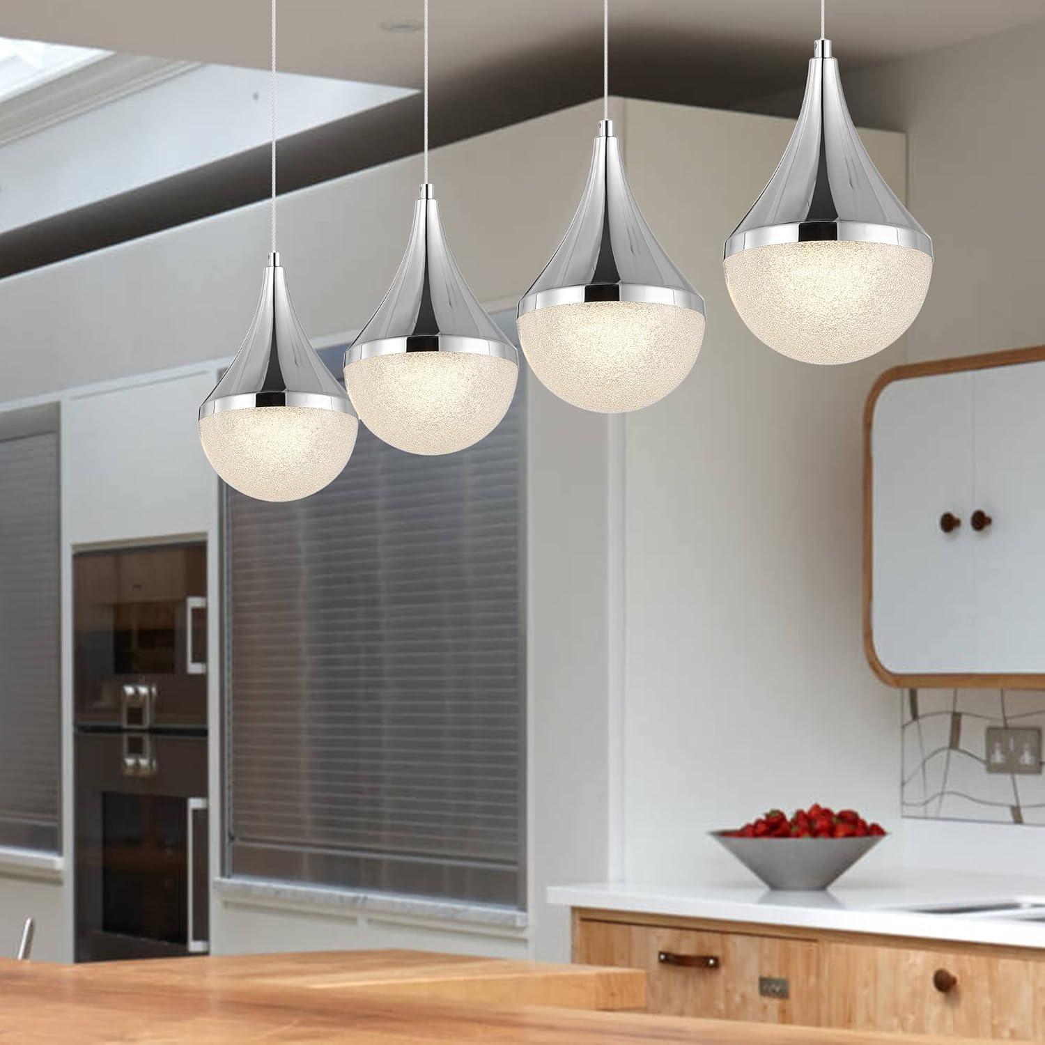 Elena Teardrop Chrome 47" LED Linear Pendant with Frosted Shade