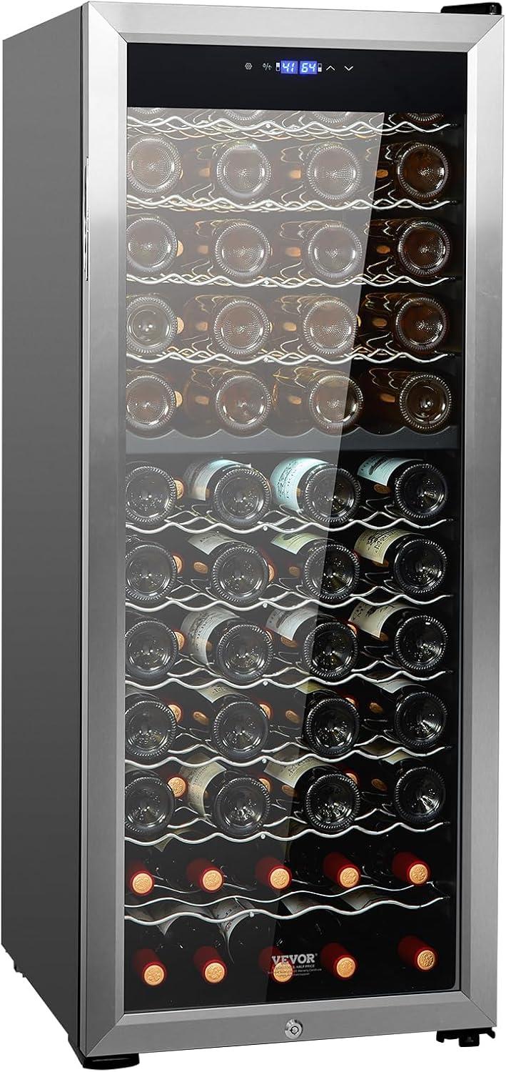 VEVOR 80-Bottle Black and Silver Dual Zone Wine Cooler with Interior Lighting