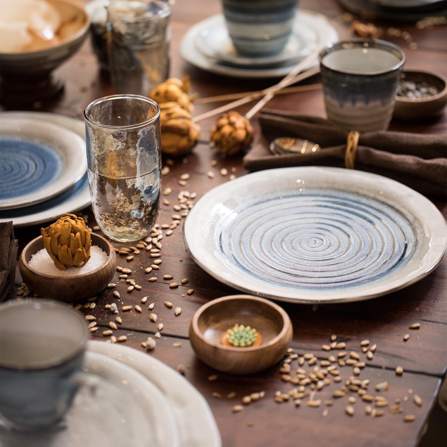 Sango Sango Talia 16-Piece Casual Blue Stoneware Dinnerware Set - Service For 4, Blue/White