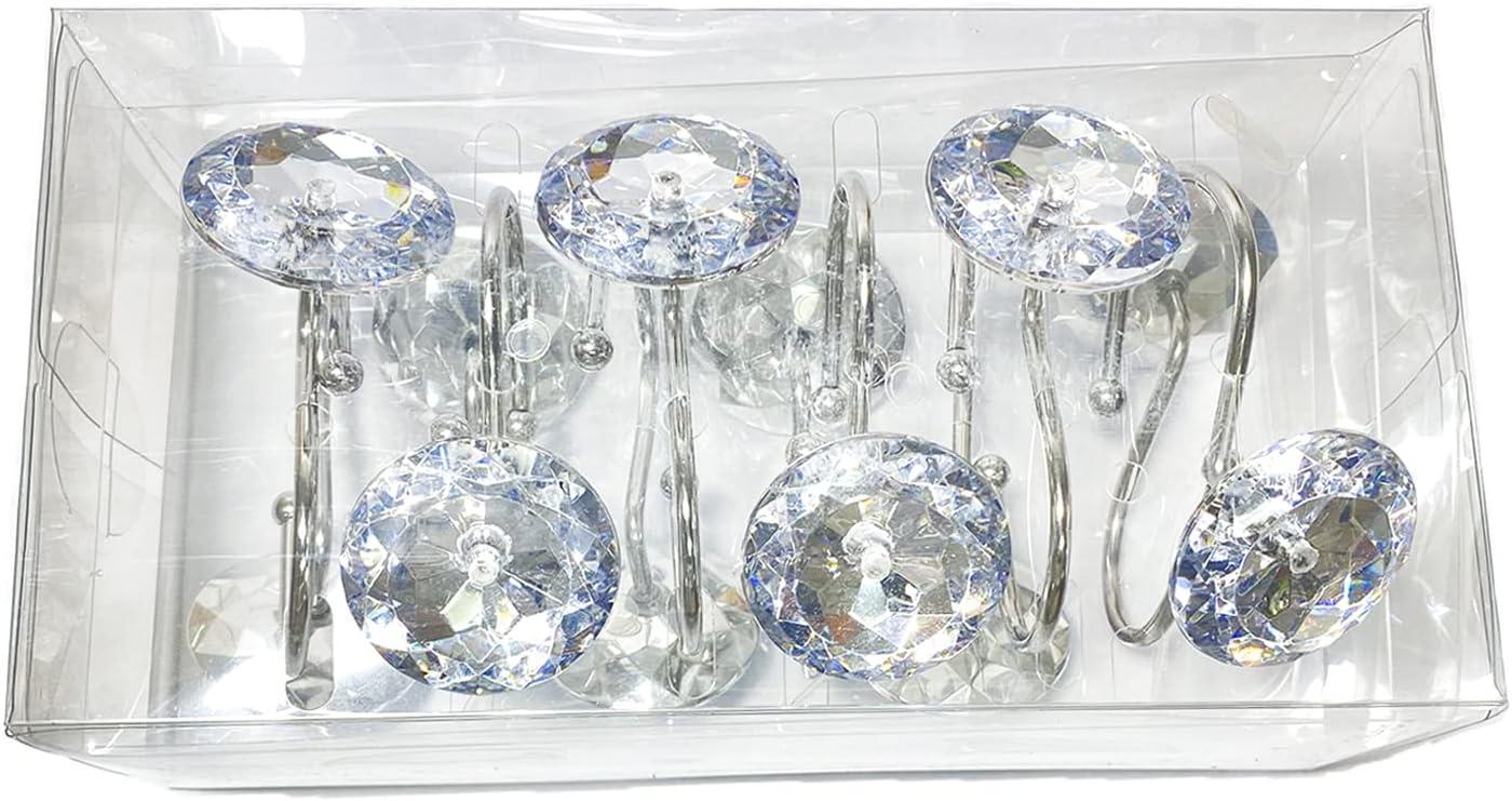 Clear Acrylic Rhinestone Stainless Steel Shower Curtain Hooks Set