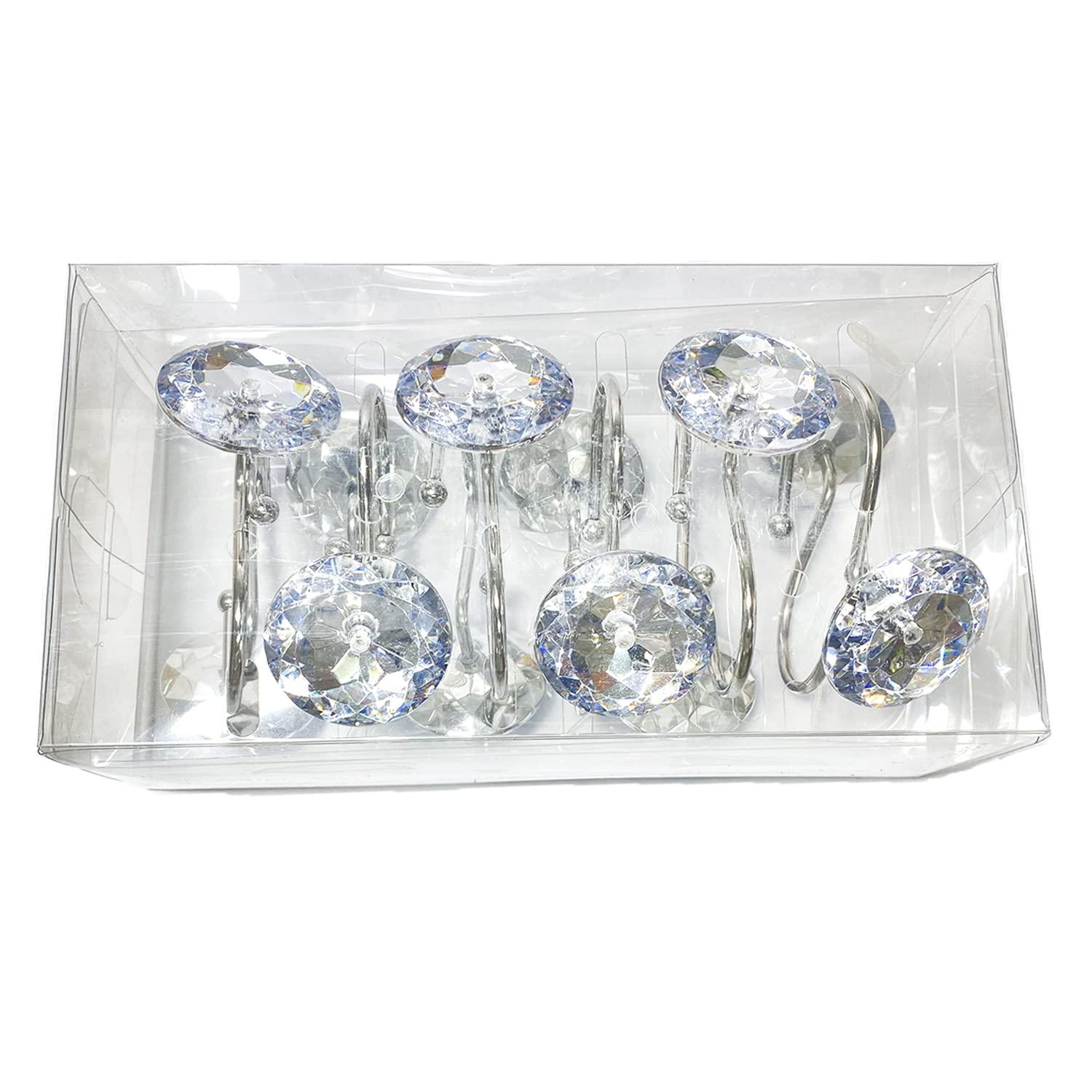 Clear Acrylic Rhinestone Stainless Steel Shower Curtain Hooks Set