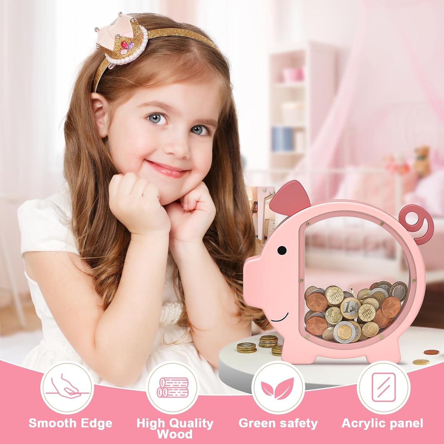 Summidate Wooden Piggy Bank for Boys, Large Unbreakable Money Bank for Kids Adults, Bills Coin Change Money Saving Money Jar Personalized Present for Birthday Christmas& Decor