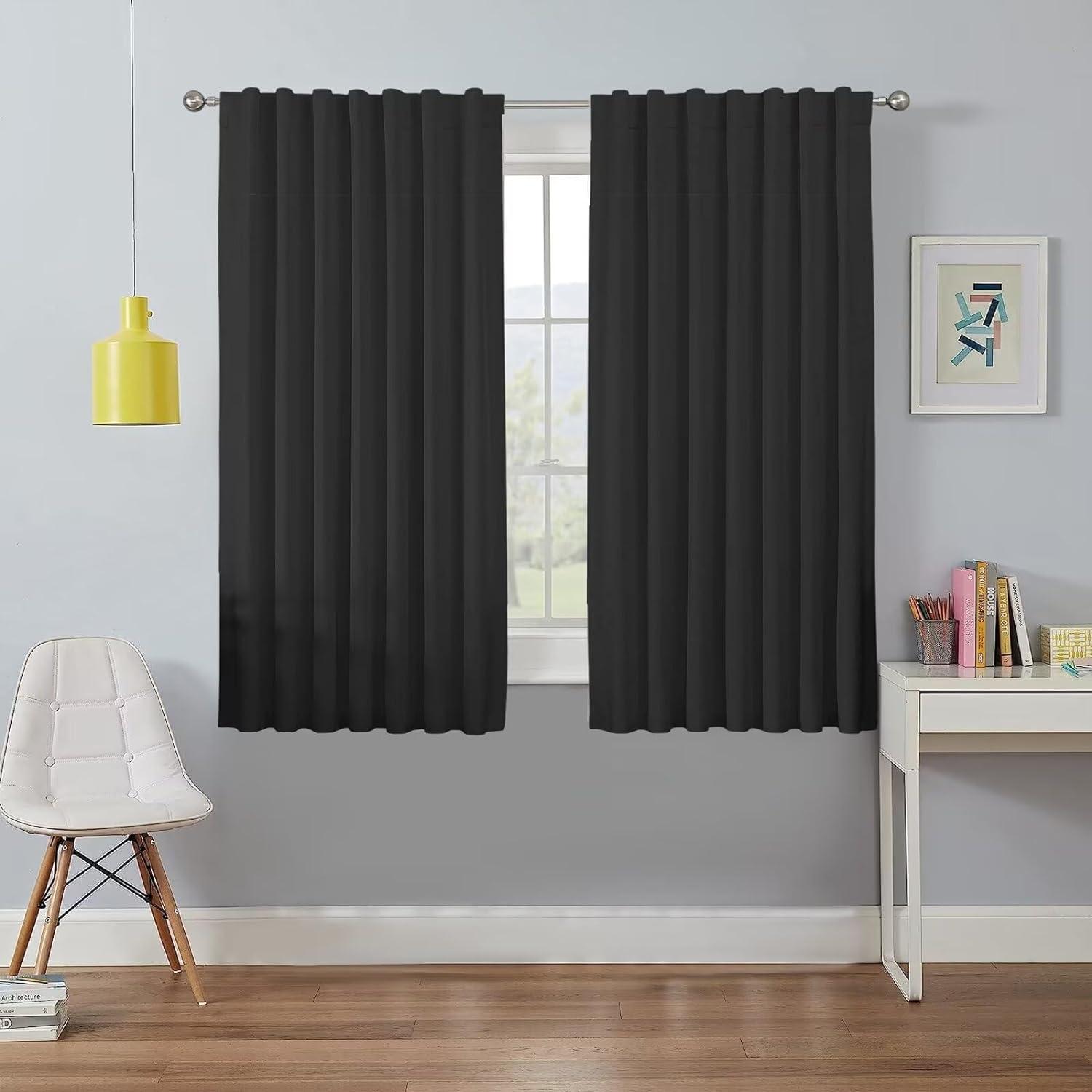 Coodeto Short Blackout Curtains Black, Set of 2, W52 x L63 - Blackout Curtains for Kitchen and Kids Bedroom