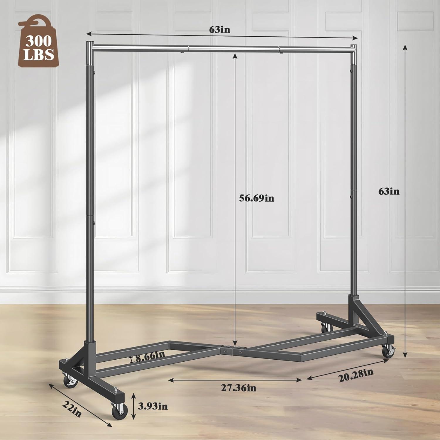 Mr IRONSTONE 400 lbs Heavy Duty Garment Rack, Rolling Clothes Hanger Rack with Wheels, Home Portable Bedroom Closet Clothing Rack, Black