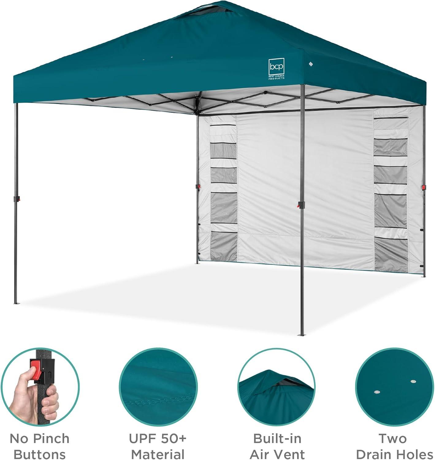 Cerulean 10x10ft Pop-Up Canopy Tent with Side Wall and Storage