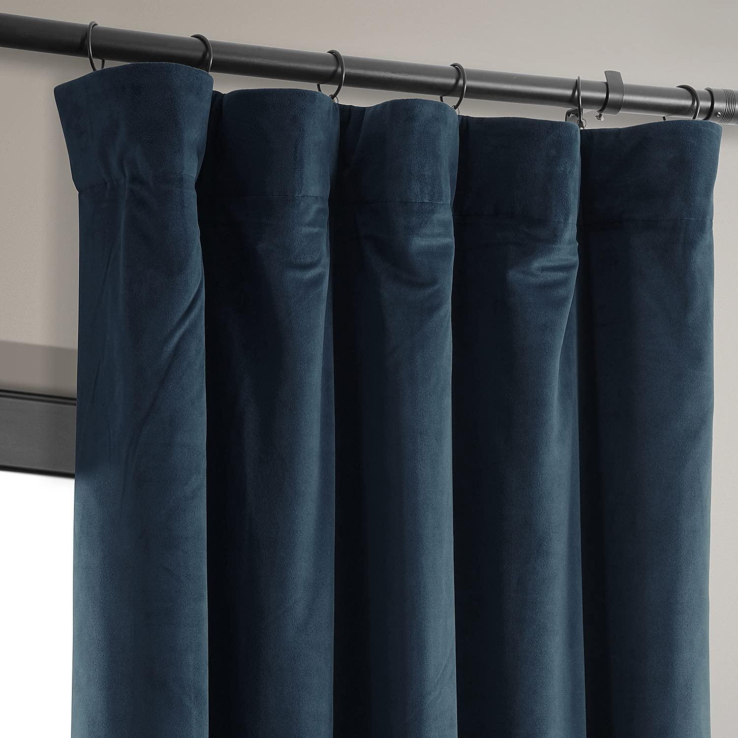 Half Price Drapes Signature Midnight Blue Velvet Blackout Curtains For Bedrooms (1 Panel), 50WX 84L