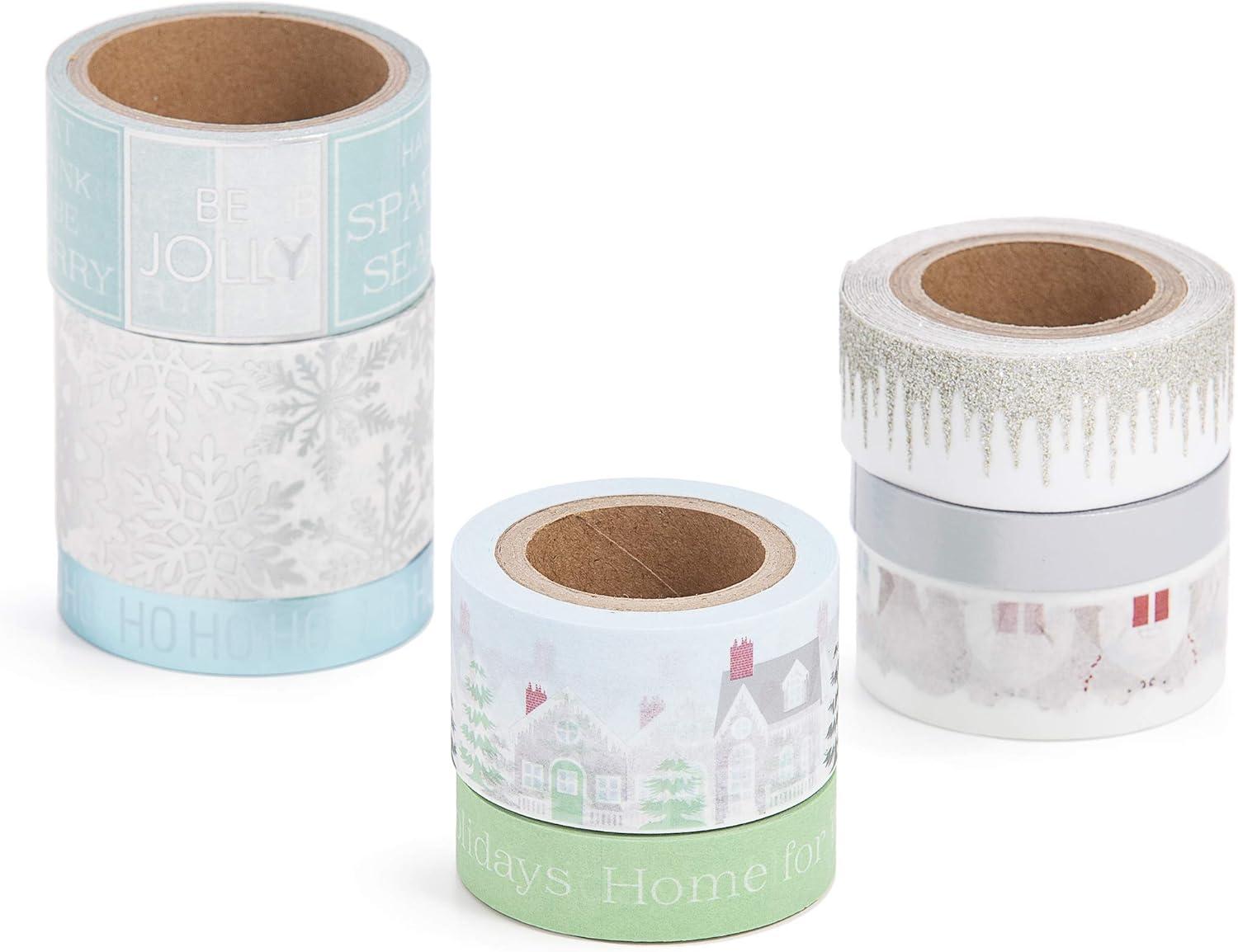 Light Blue and Silver Christmas Washi Tape Set, 8 Pieces