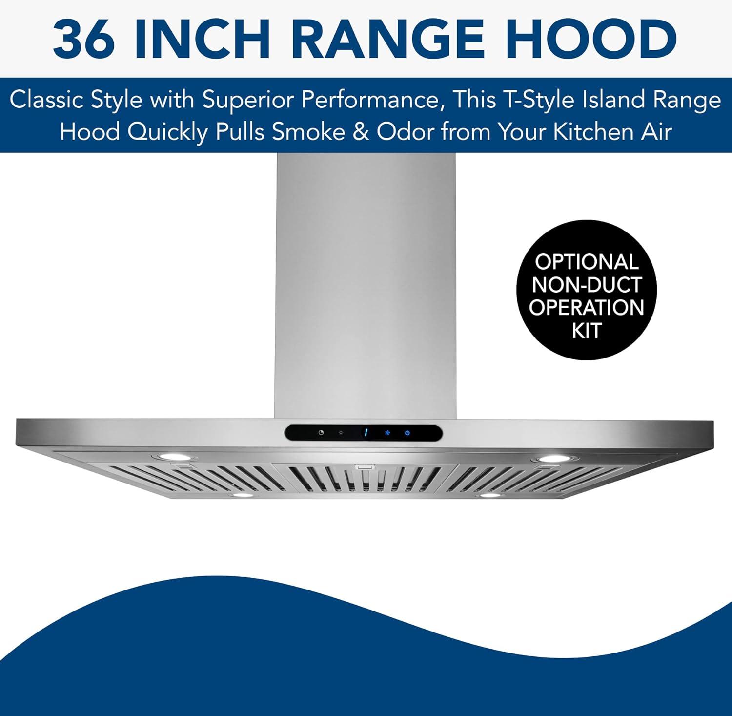 Broan NuTone 36" Stainless Steel 640 CFM Convertible Island Range Hood with Hybrid Baffle Filter