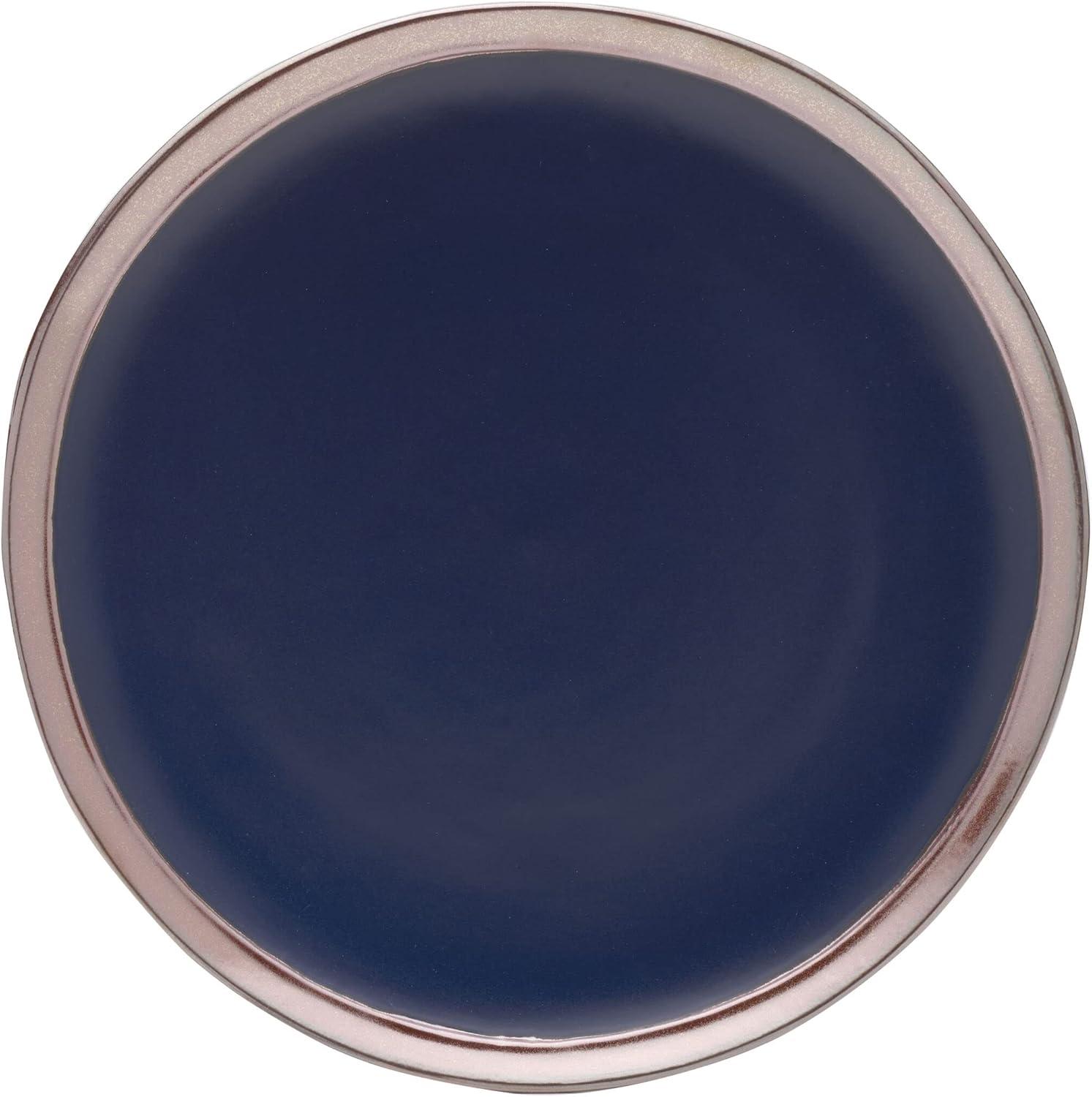 Blue Ceramic Dinnerware Set with Rose Gold Banding, Service for 4