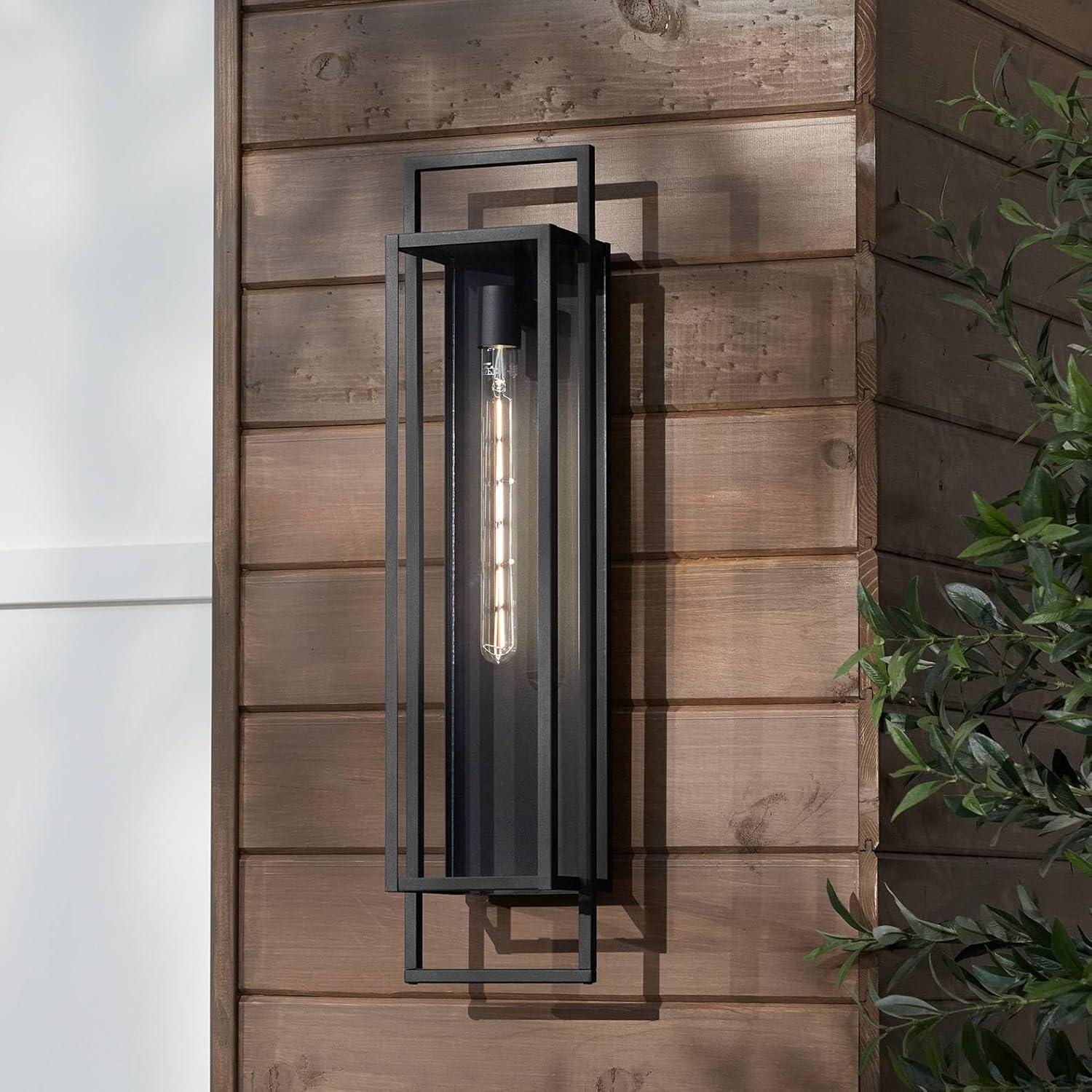 Possini Euro Design Jericho 28" High Modern Outdoor Wall Light Fixture Mount Porch House Edison Bulb Textured Black Finish Metal Clear Glass Shade