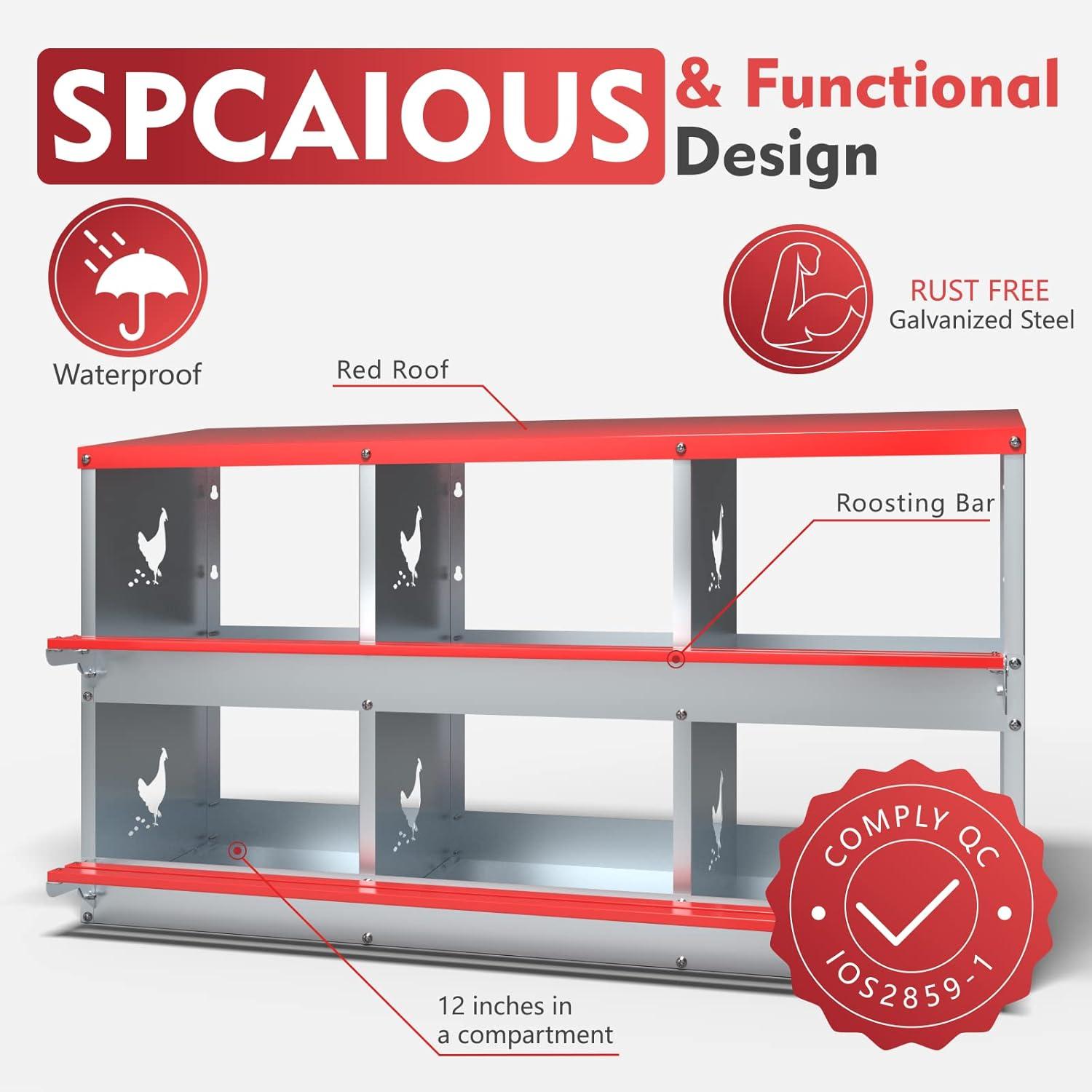 Red and Silver Galvanized Steel 6-Compartment Chicken Nesting Box