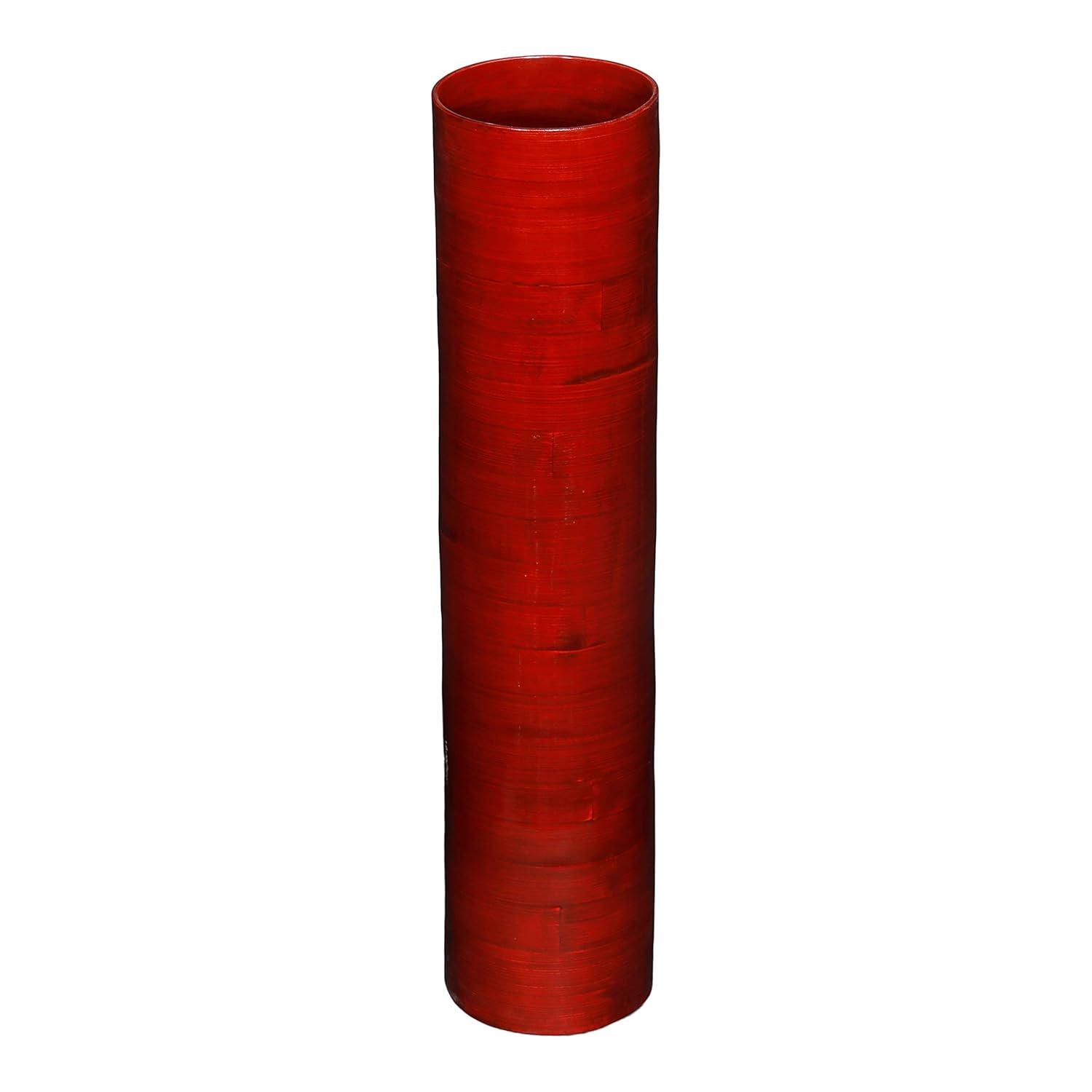 25" Bamboo Cylinder Floor Vase - Mahogany Red