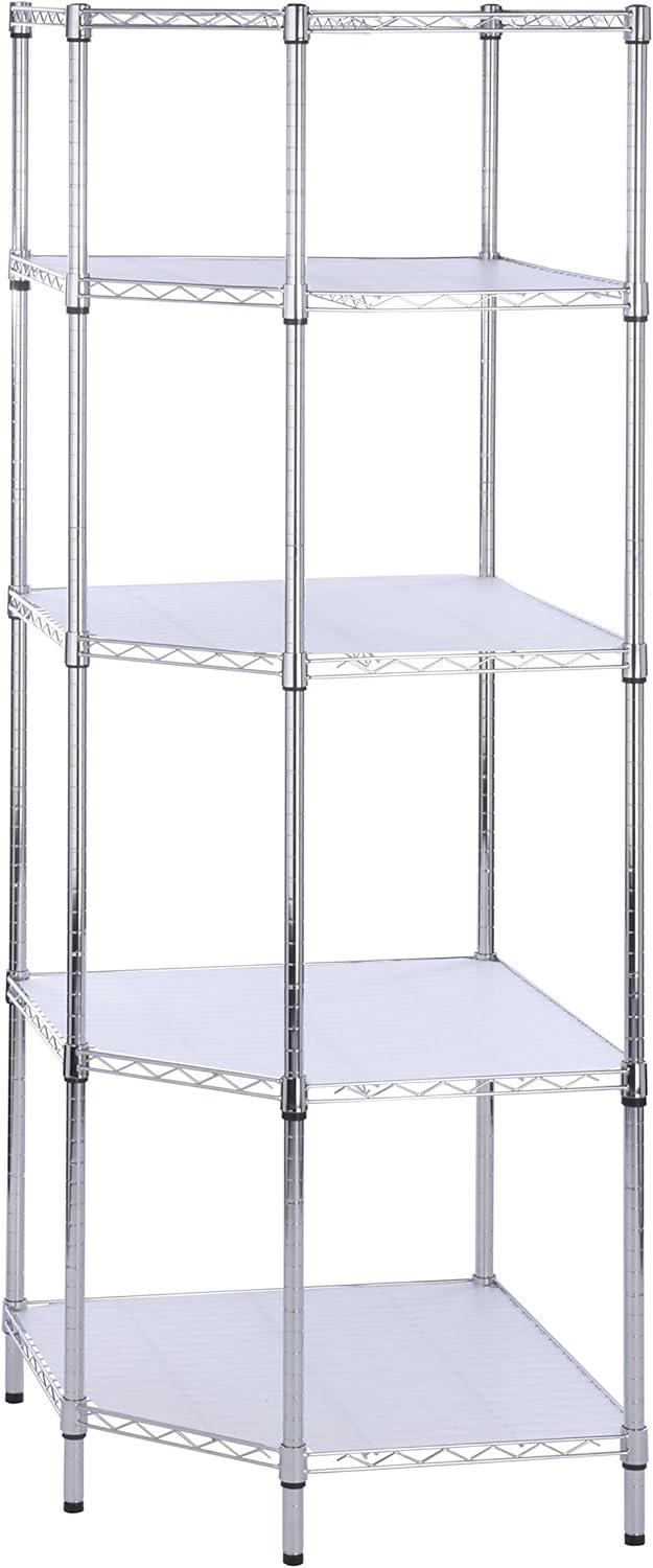 Contemporary Chrome 5-Tier Corner Shelving Unit, 72" Height