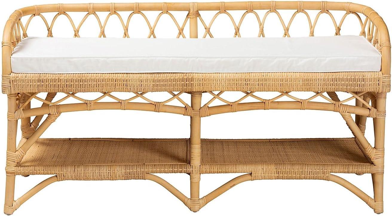 bali & pari Leryn Modern Bohemian Natural Brown Rattan Bench