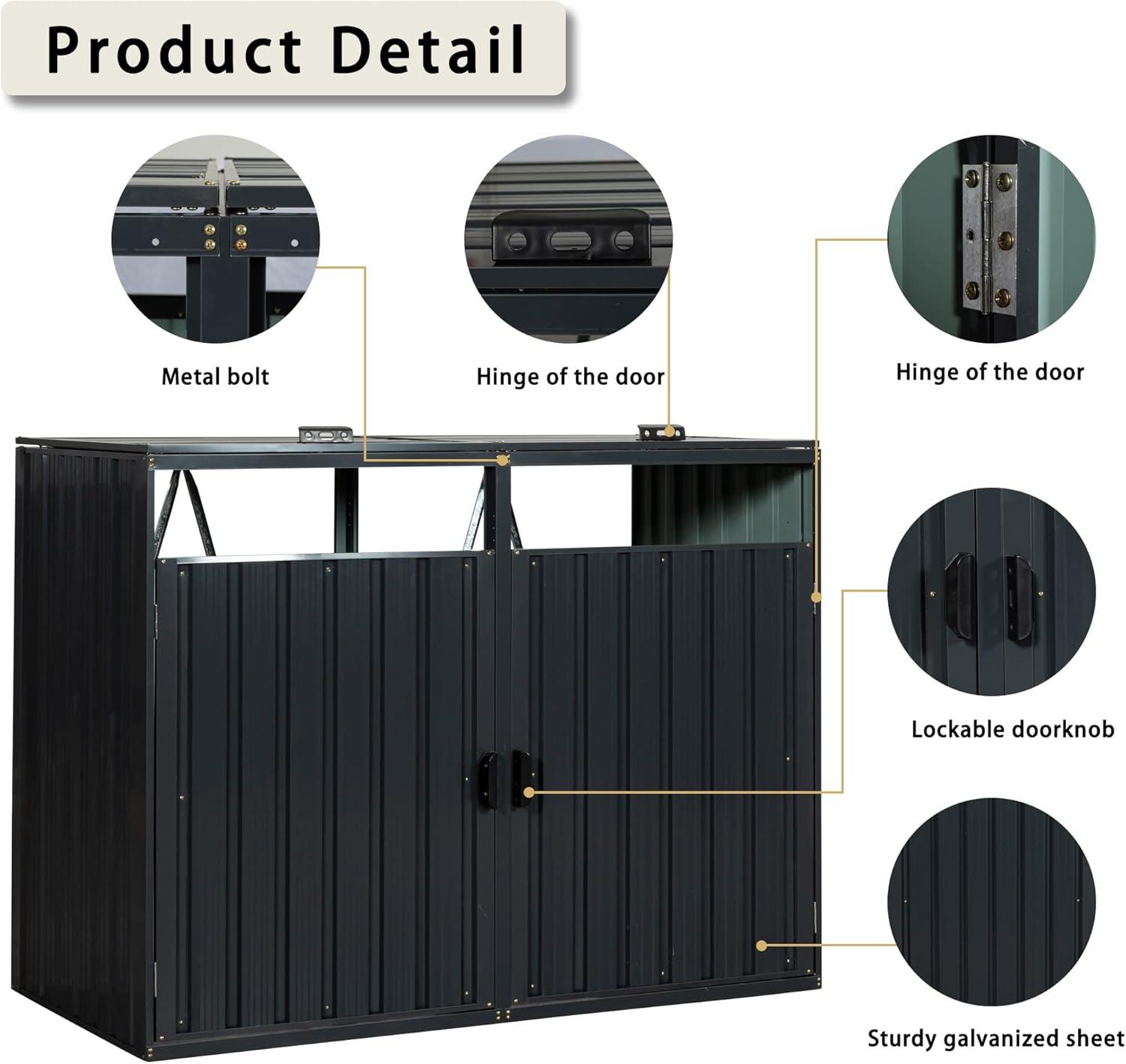 Black Metal Outdoor Garbage Bin Shed with Lockable Doors