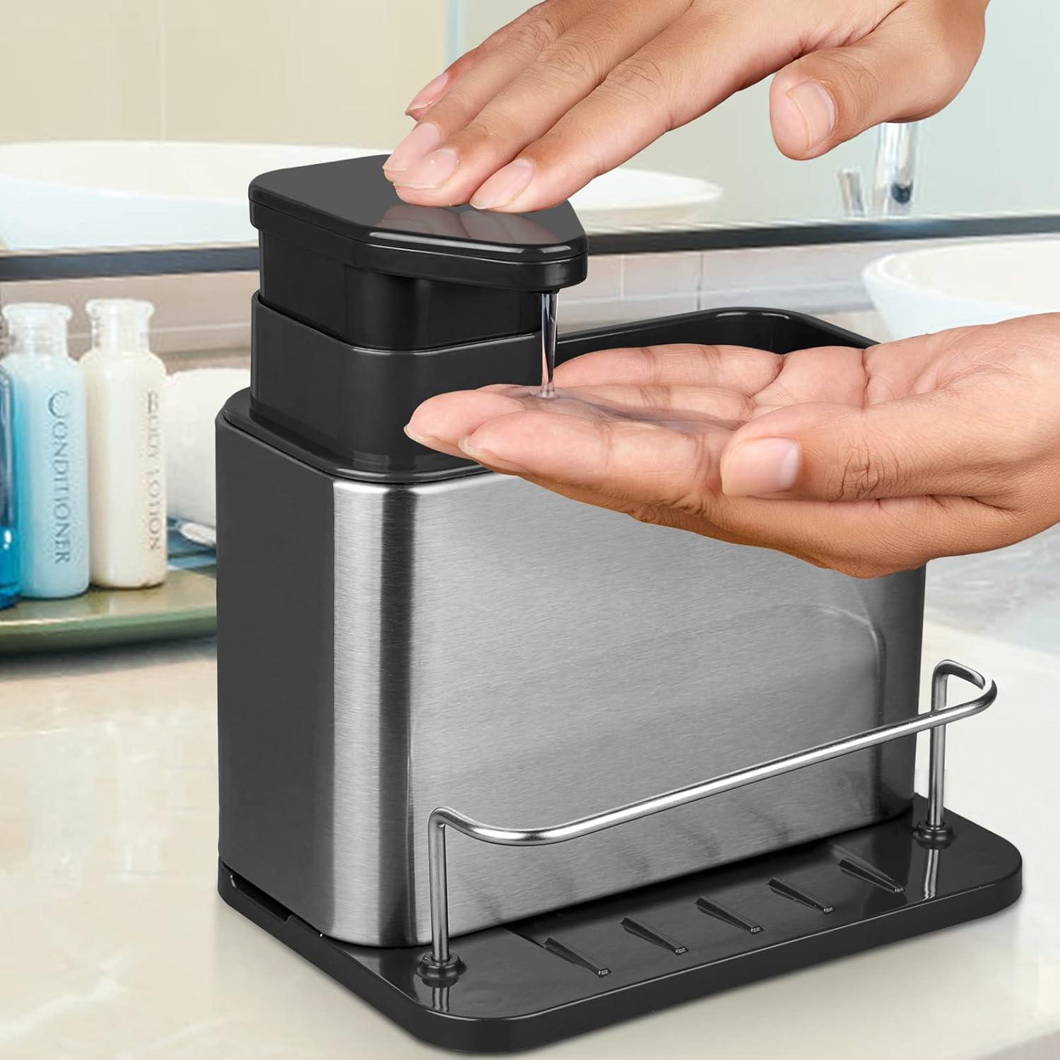 Stainless Steel 3-in-1 Kitchen Sink Soap Dispenser Caddy