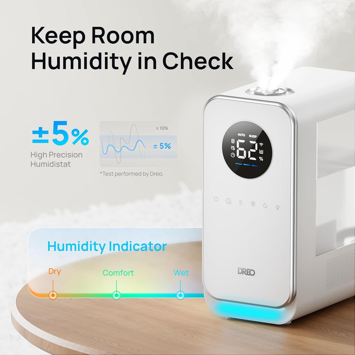 White Ultrasonic Smart Humidifier with App Control, 5L