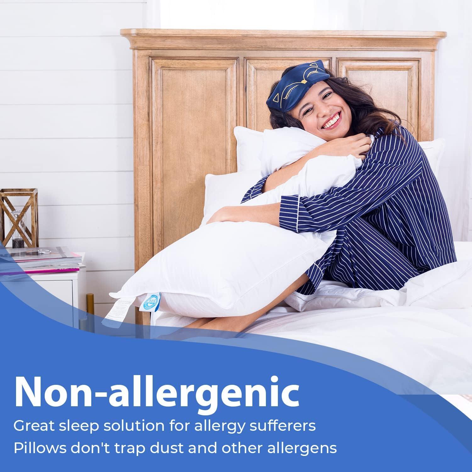 ContinentalBedding Continental Bedding Firm Down Pillows, 2-Pack, 550FP, 75% Down 25% Feather, 400TC Cotton Cover (Set of 2)