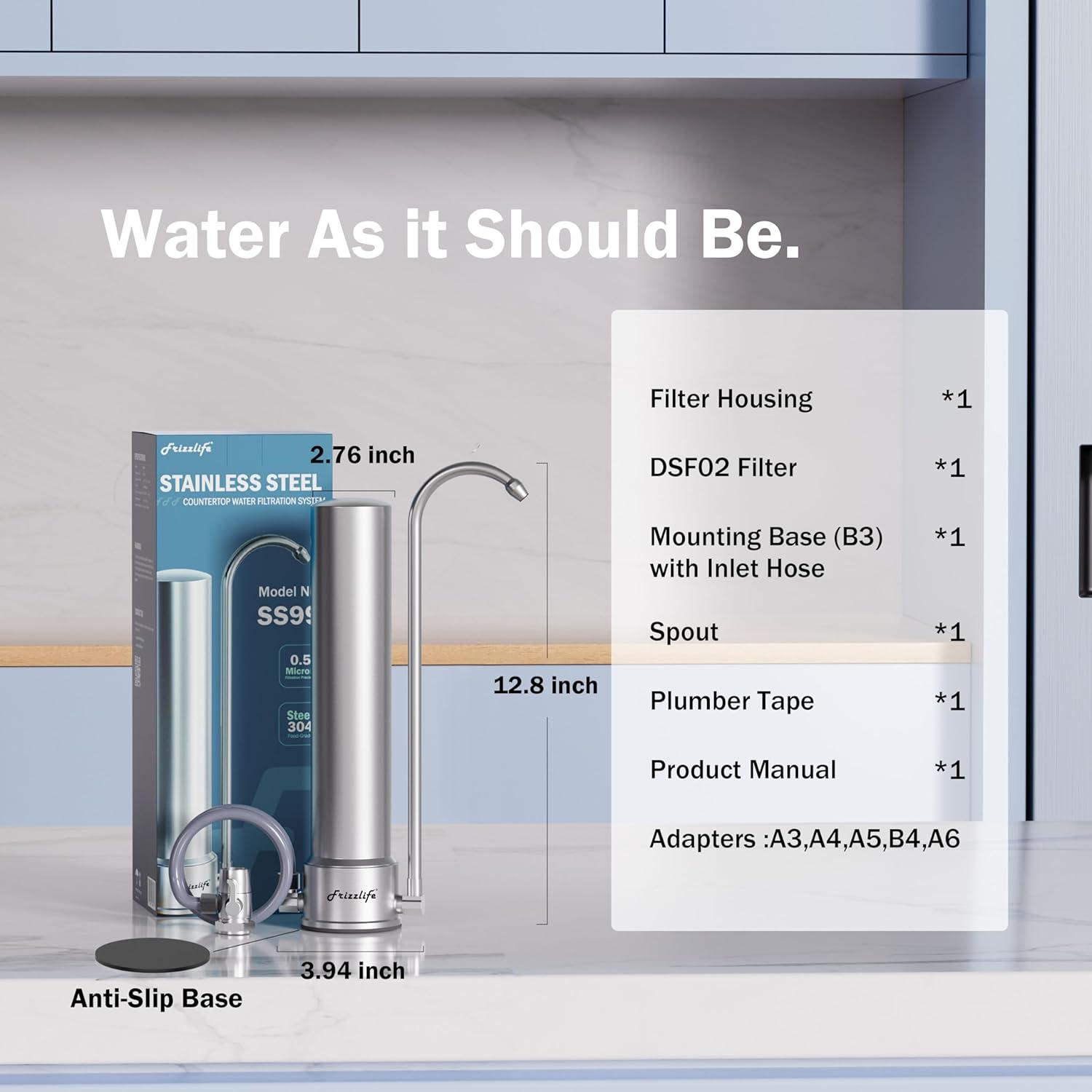 Frizzlife DS99 Dual Countertop Water Filter System, 8-Stage Stainless Steel Faucet Water Filtration System
