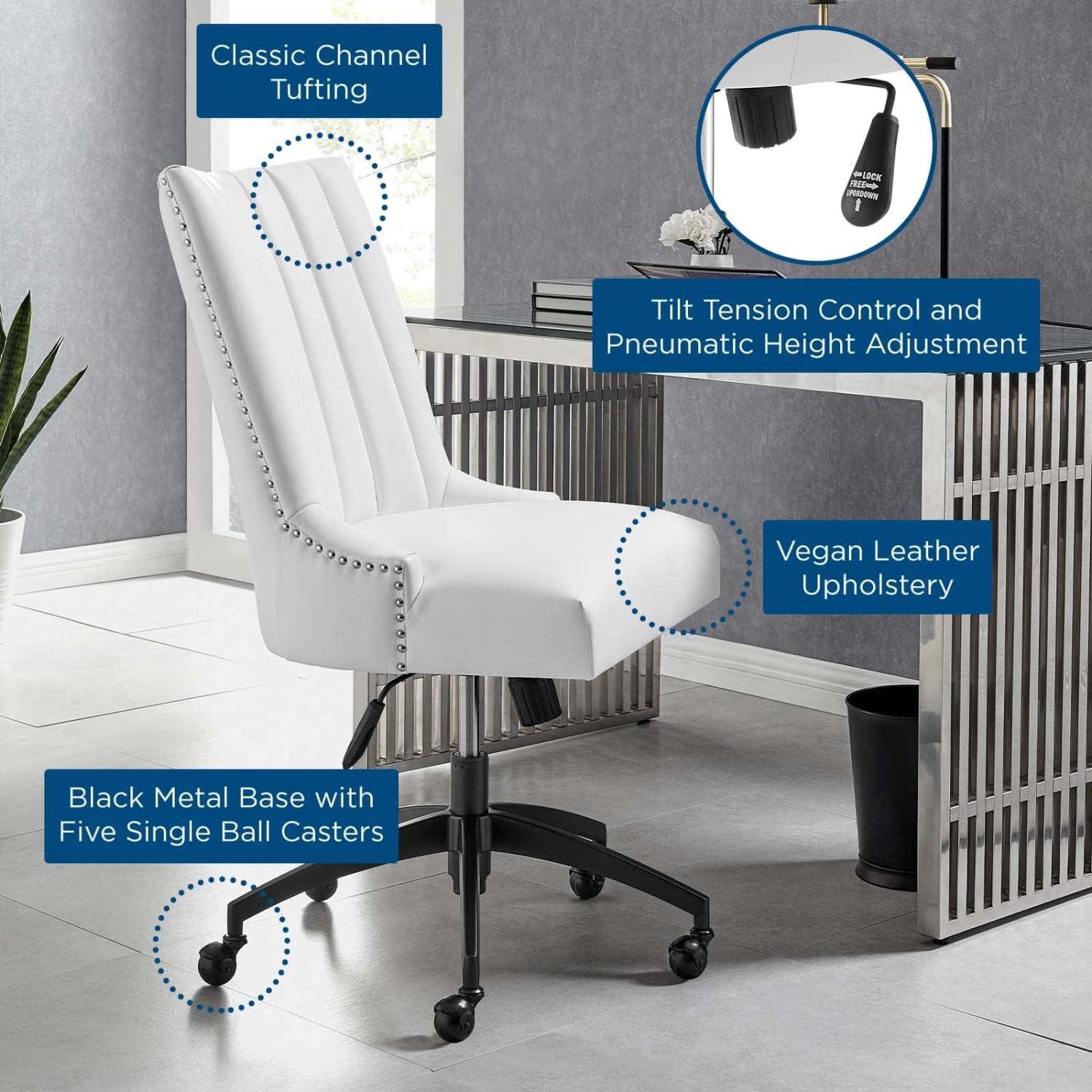 Modway Empower Vegan Leather Office Chair – Channel Tufted Ergonomic Desk Chair in Black and White with Chrome Base