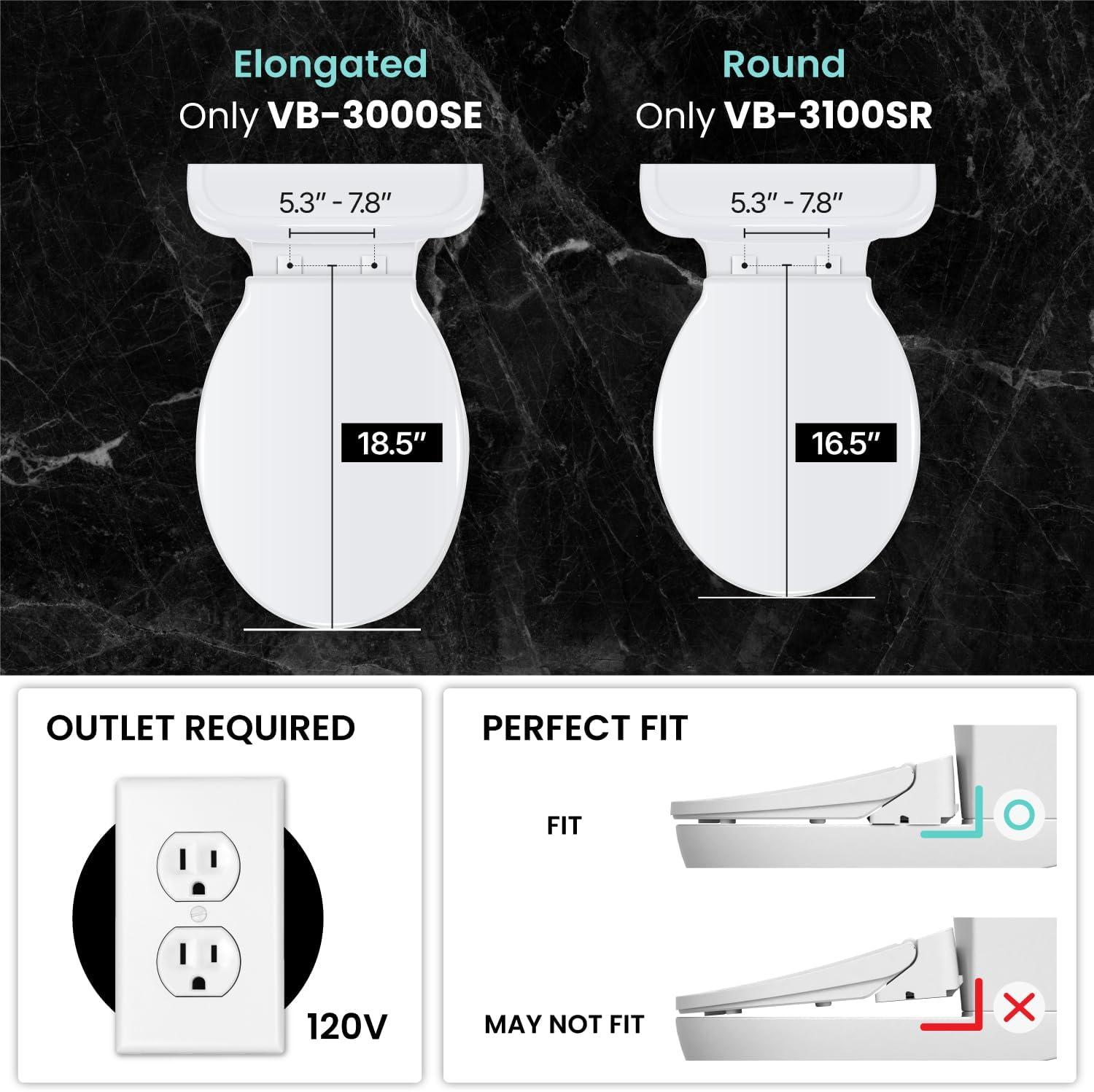 VOVO Stylement VB-3000SE Electronic Smart Toilet Bidet Seat, Heated Seat, One Piece Bidet Toilet Seat, Elongated - White