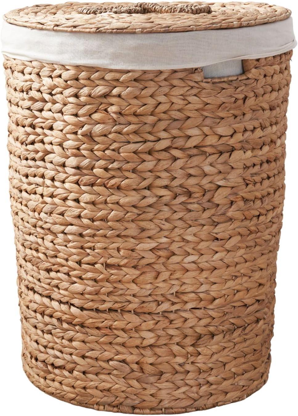 Natural Brown Water Hyacinth Wicker Laundry Hamper with Lid