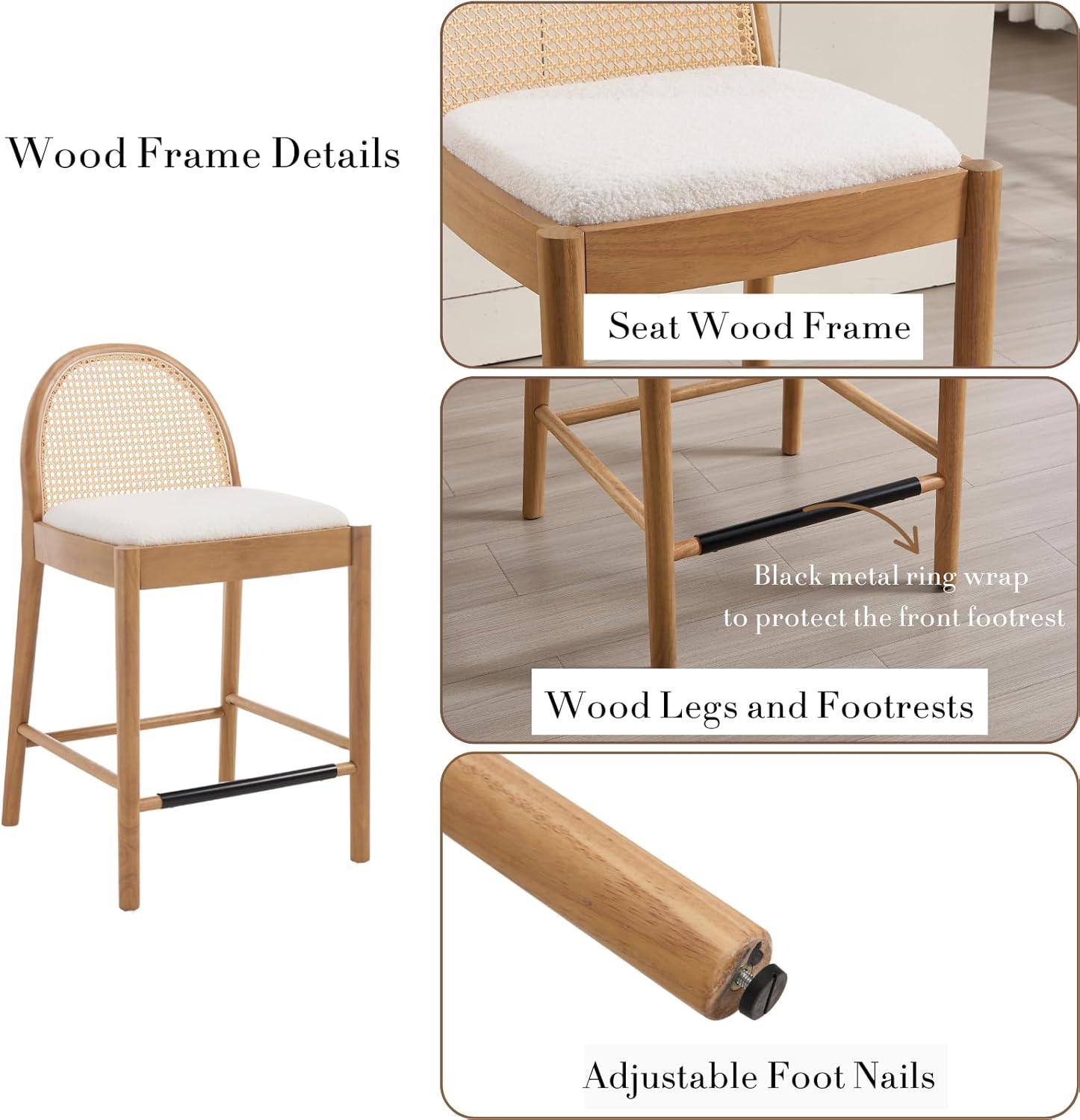 Bayou Breeze Emington Modern Bar Stools Counter Height Bar Stools with Rattan Backrests and Wood Frame (Set of 2)