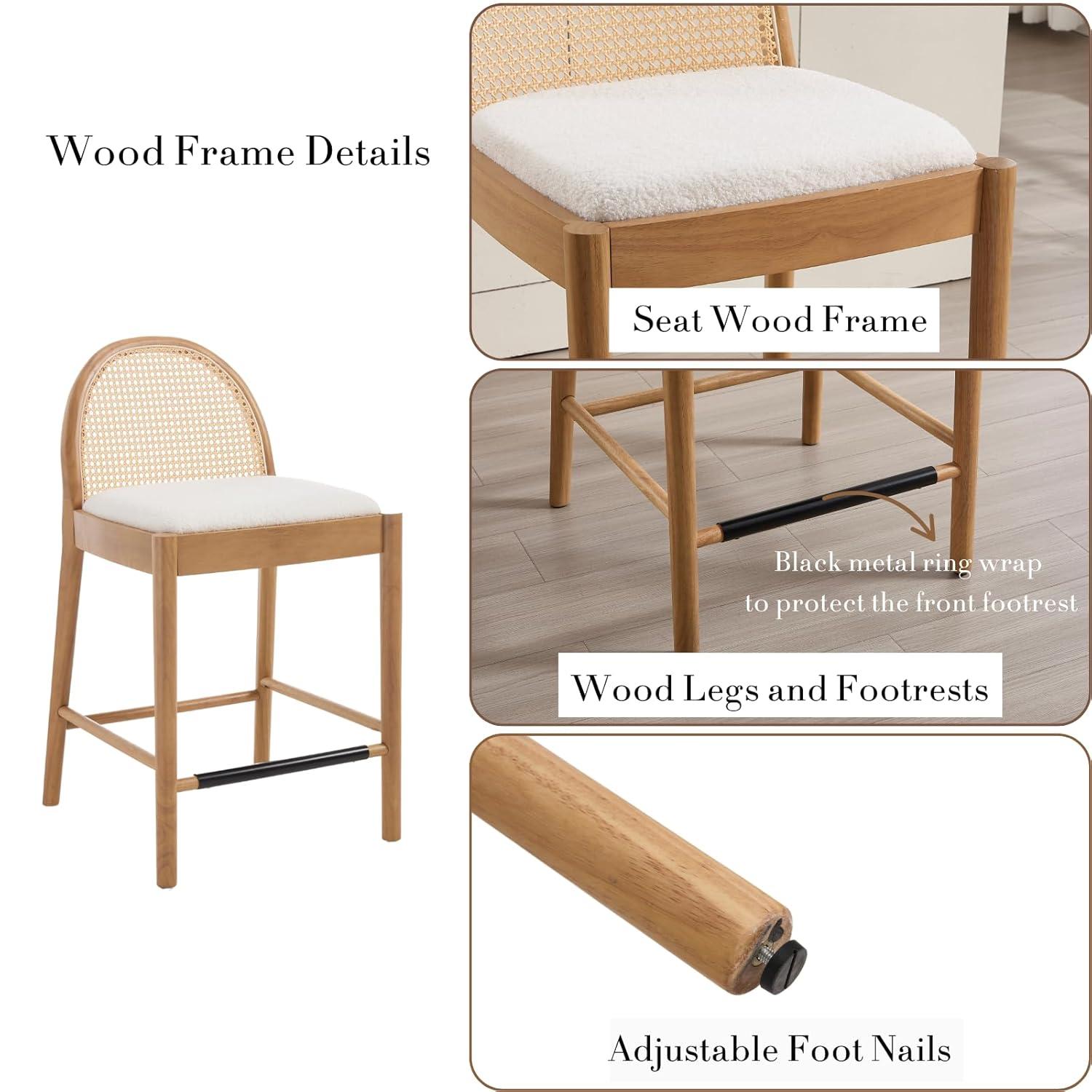 Bayou Breeze Emington Modern Bar Stools Counter Height Bar Stools with Rattan Backrests and Wood Frame (Set of 2)