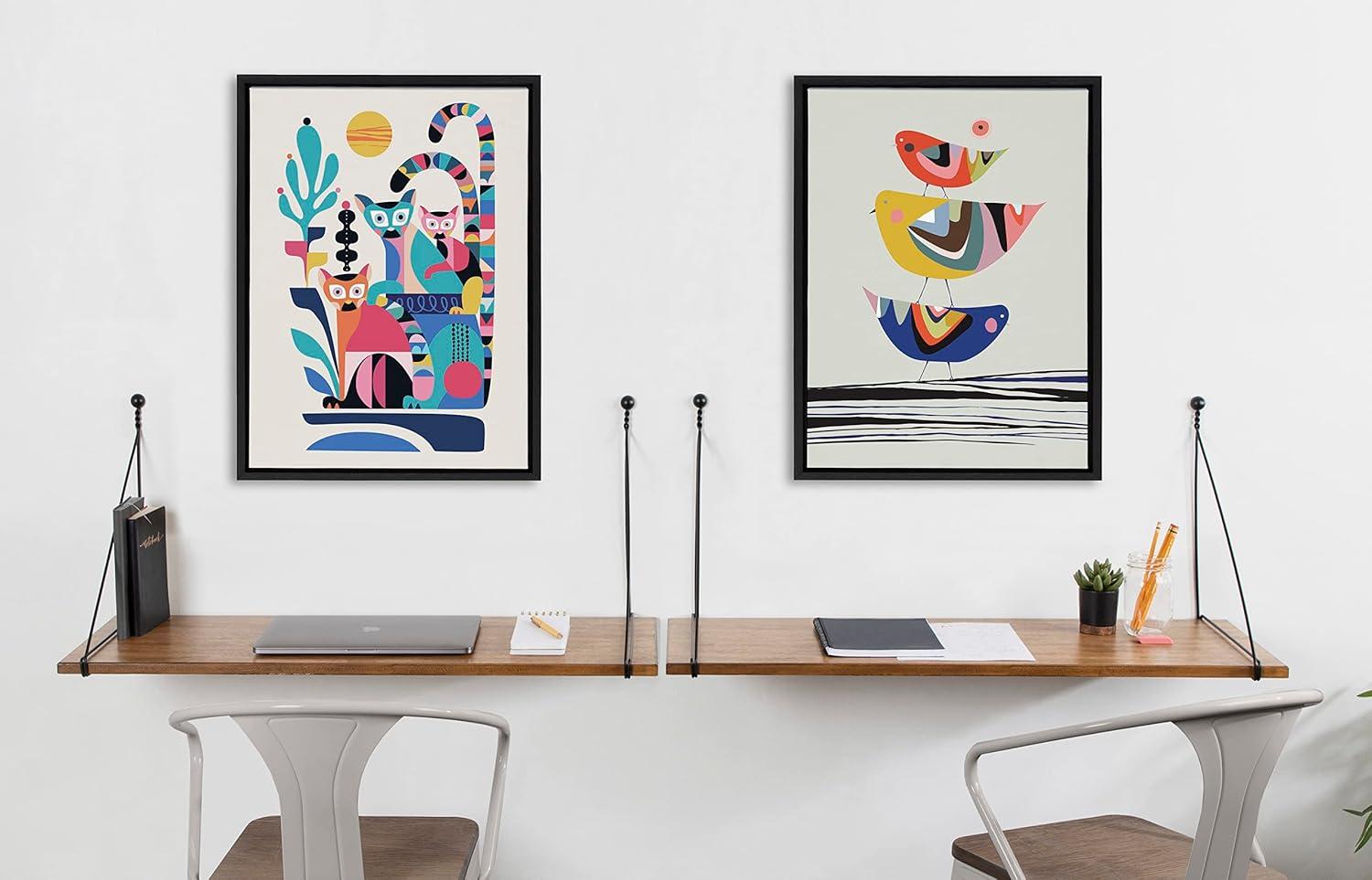 Kate and Laurel Sylvie The Family Tree Framed Canvas Wall Art by Rachel Lee of My Dream Wall, 18x24 Black, Colorful Animal Art for Wall