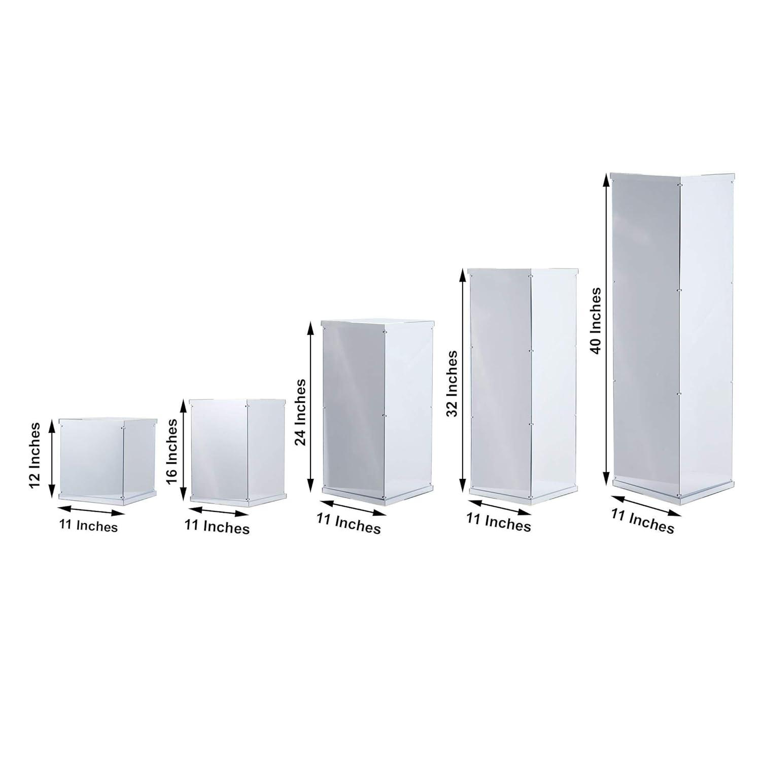 BalsaCircle 5 Silver Mirror Display Boxes Centerpieces Columns Pedestal Riser Party Wedding Decorations