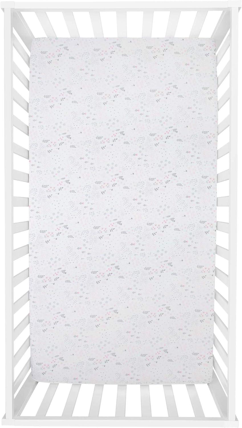 Sammy y Lou Infant Microfibra Estampada Floral Tejido Bolsillo Profundo 200 Sábanas para Cuna, Blanco, 2 Piezas