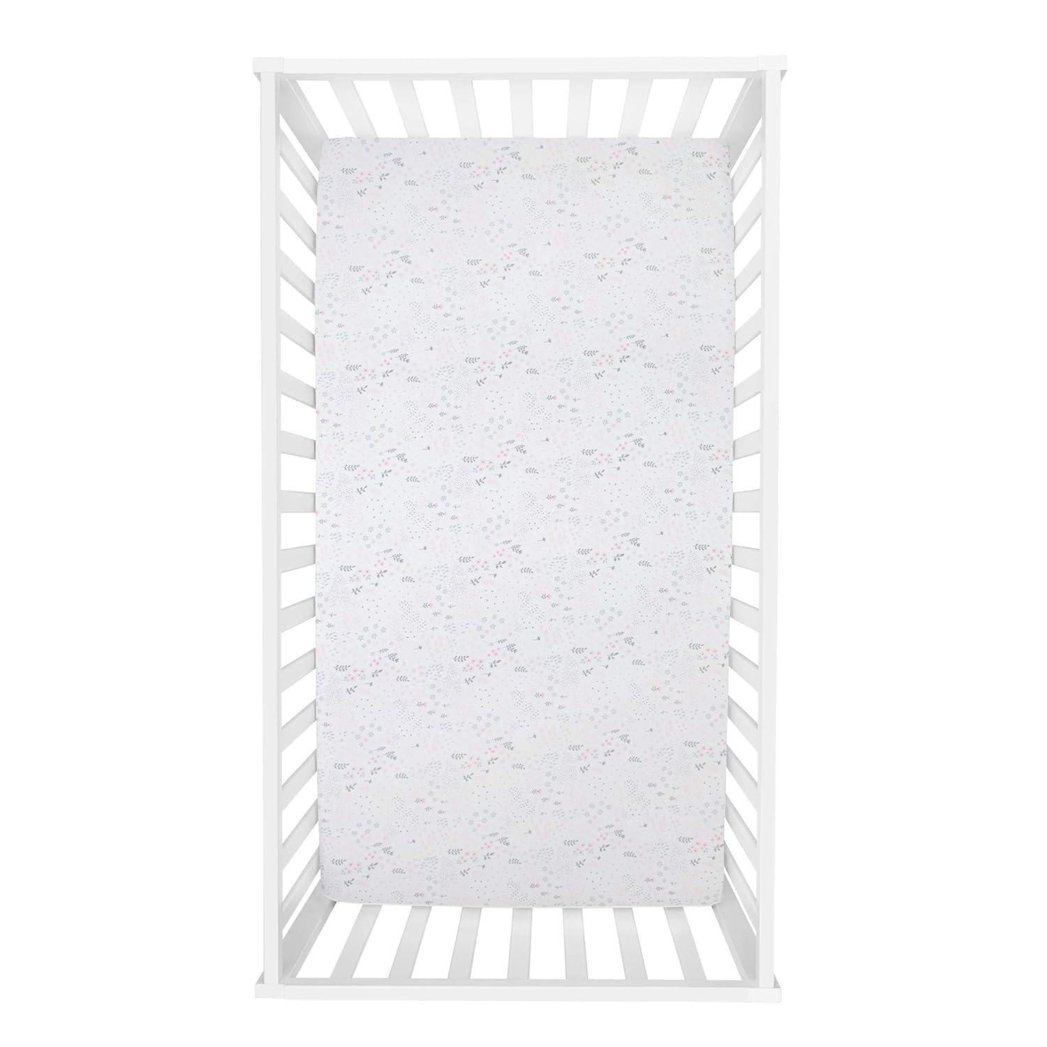 Sammy y Lou Infant Microfibra Estampada Floral Tejido Bolsillo Profundo 200 Sábanas para Cuna, Blanco, 2 Piezas