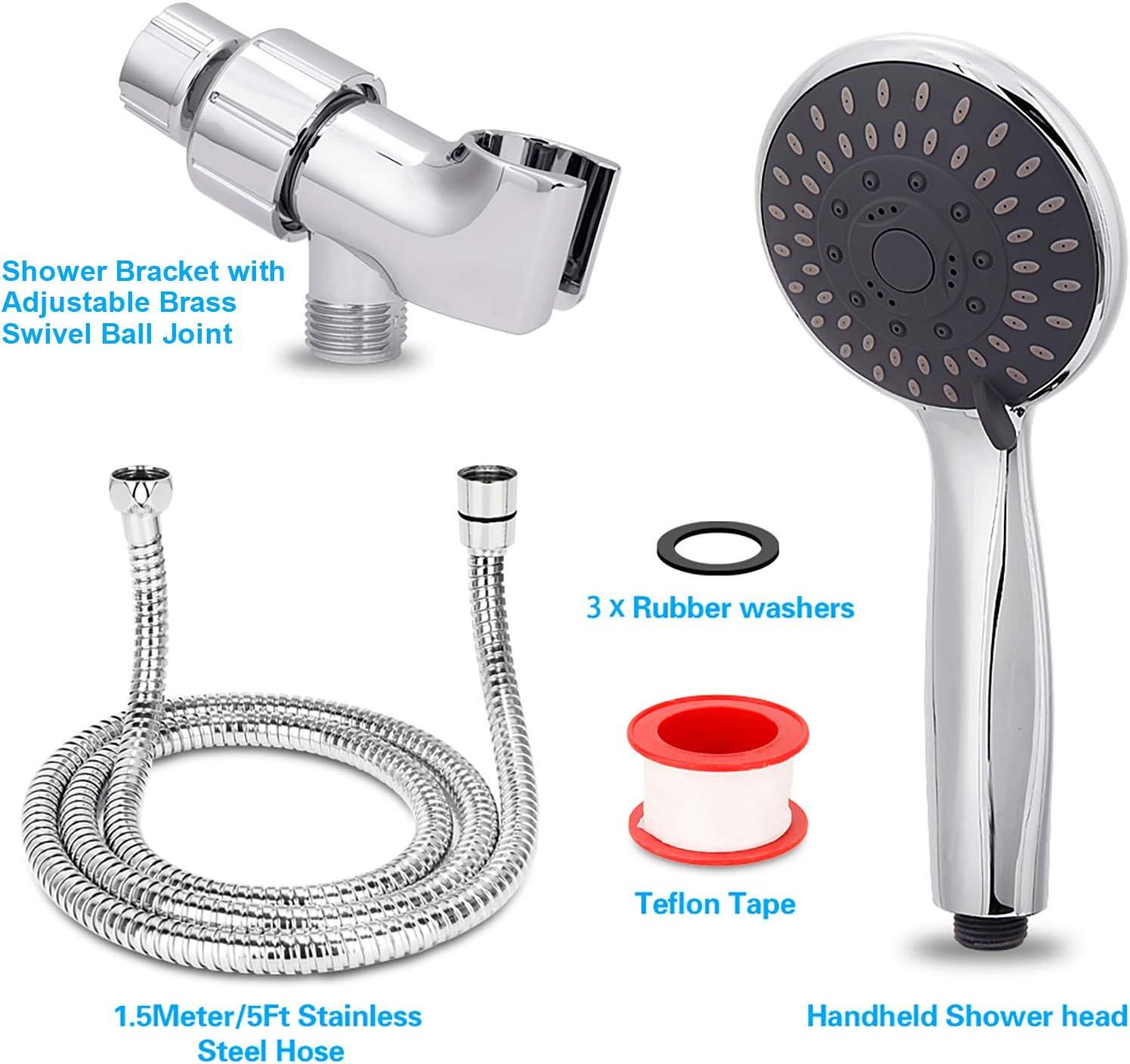 Chrome Handheld Shower Head with Filter and 5 Spray Modes