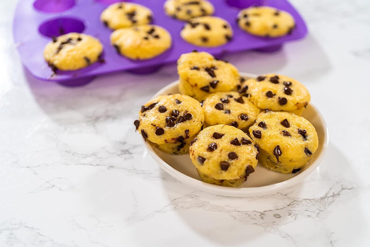 Bakerpan Silicone Mini Muffin Pan Nonstick, Mini Cupcake Pan, Mini Muffin Silicone Molds, 12 Cavities - Set of 2