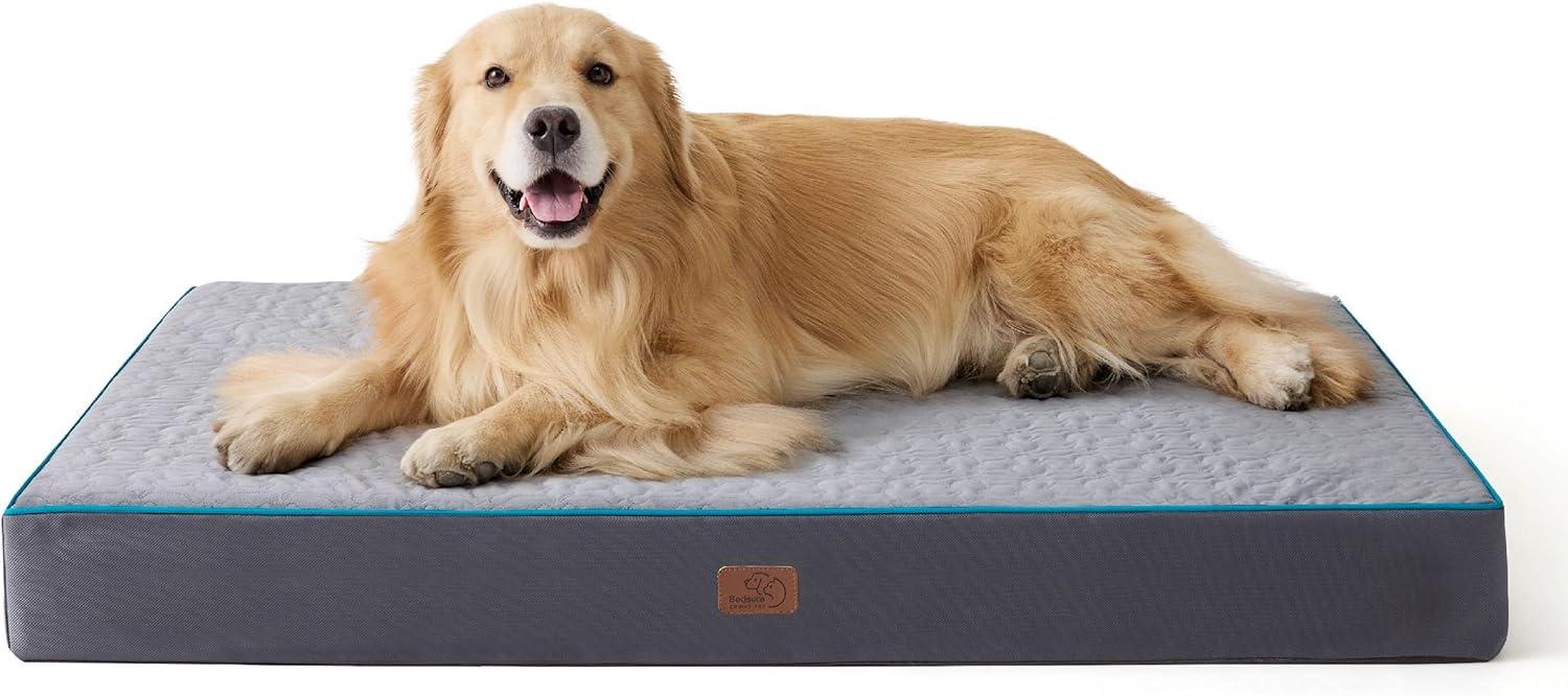 Bedsure Orthopedic Dog Bed for Extra Large Dogs and Crate - Thick Memory Foam Pet Mattress with Removable Washable Cover and Egg Crate Foam, Suitable for Pet Up to 100 lbs, XL 41x29x4 Inches, Grey