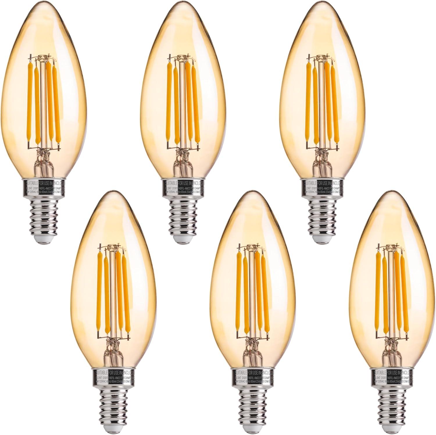 Amber Glass Dimmable LED Candelabra Bulbs 6-Pack