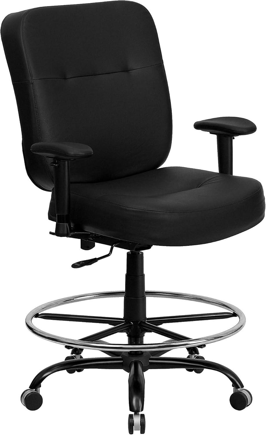 BizChair Big & Tall 400 lb. Rated Black LeatherSoft Ergonomic Drafting Chair with Adjustable Arms