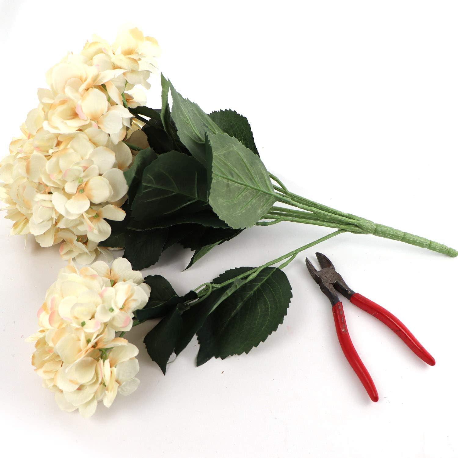 Beige Silk Hydrangea Bush with Adjustable Stems and Green Leaves