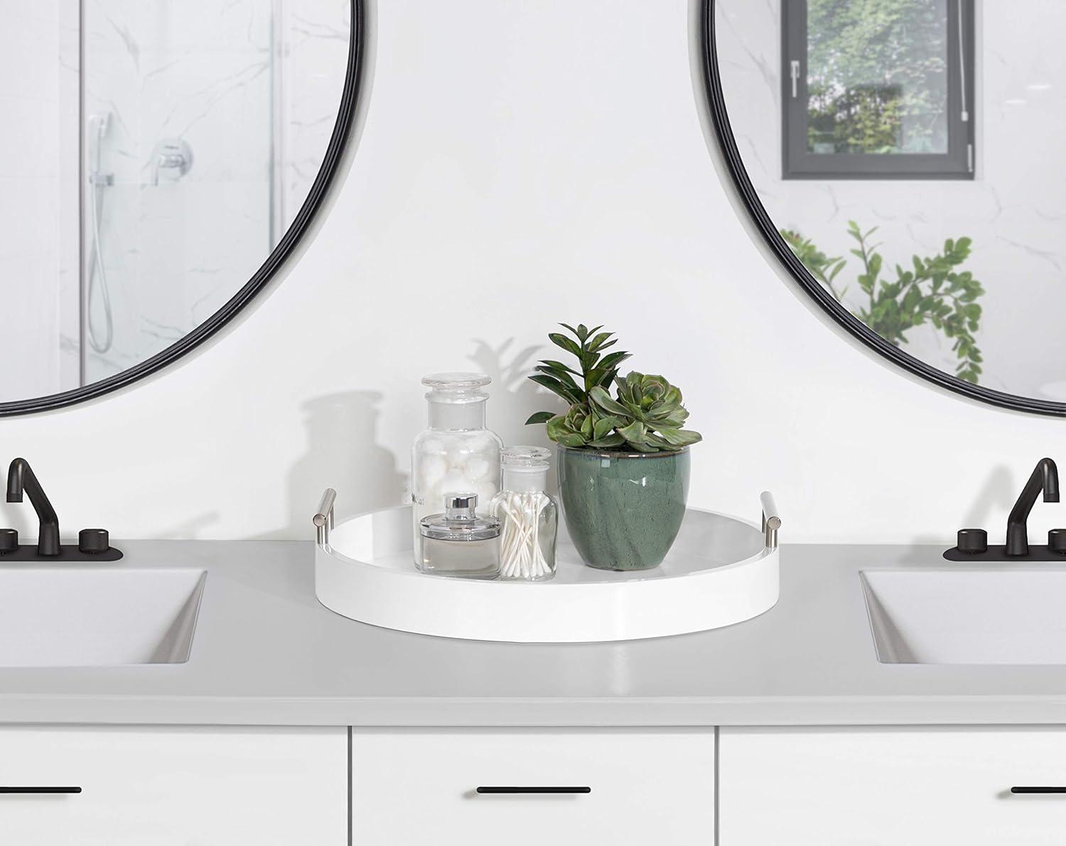 Kate and Laurel Lipton Tray, 15.5" Diameter, White and Silver