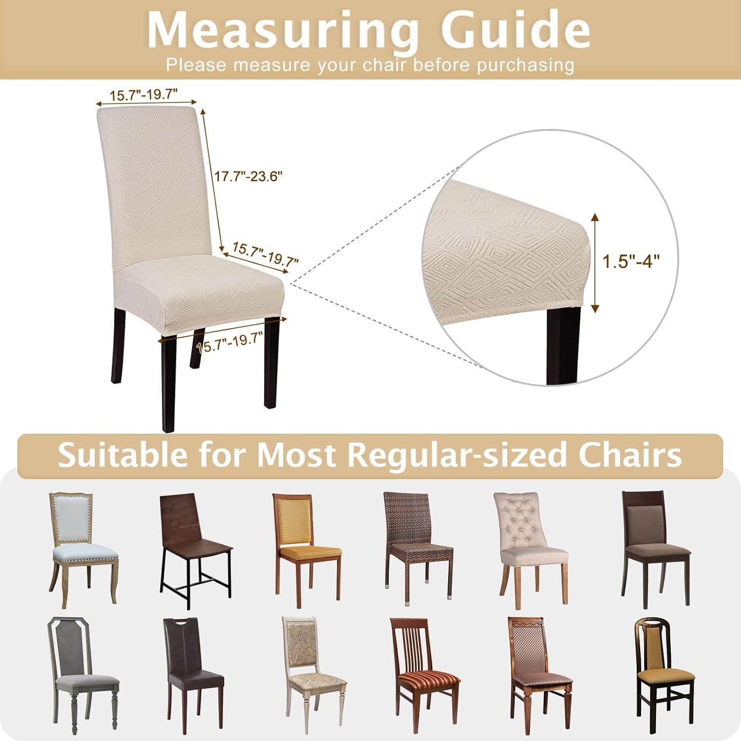 Beige Stretch Jacquard Dining Chair Covers, Set of 4