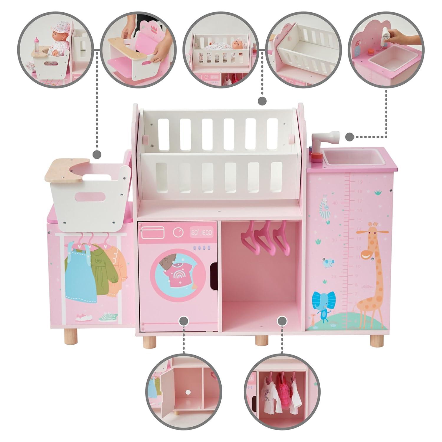 Teamson Kids Olivia's Little World 6-in-1 Wooden Doll Pretend Play Nursery Station