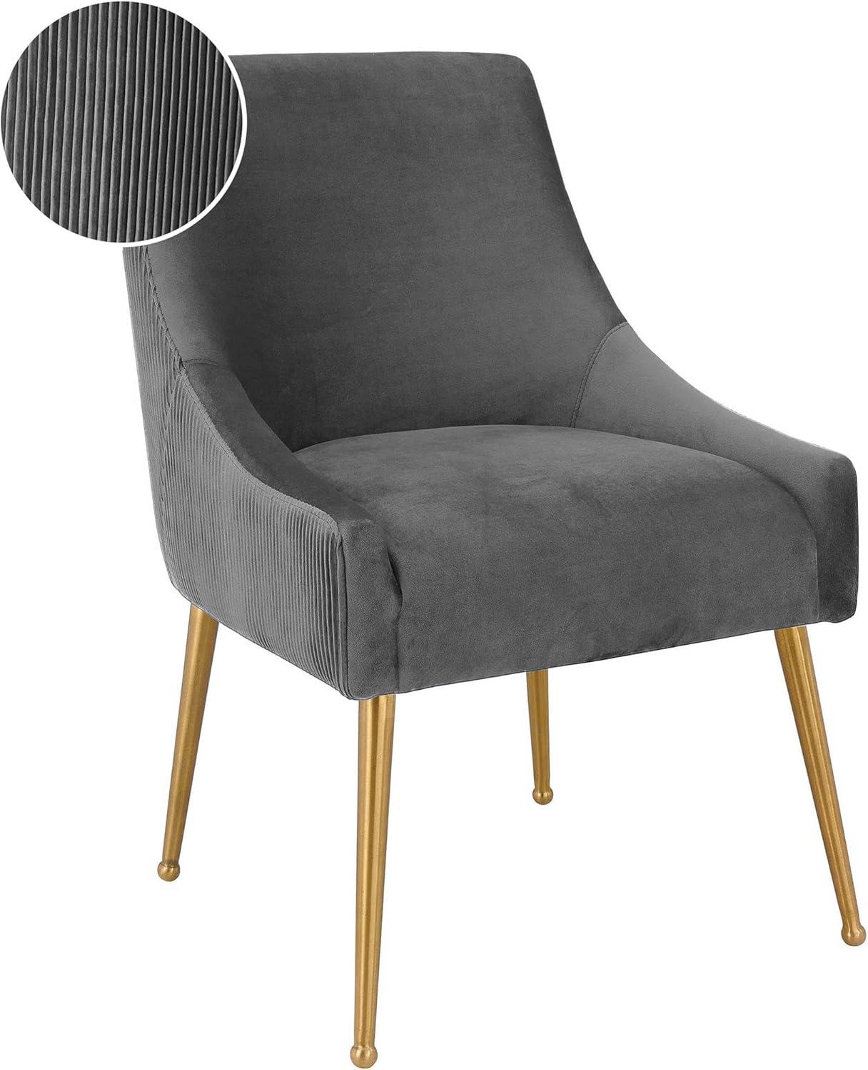 TOV Furniture Beatrix Pleated Dark Grey Velvet Side Chair with Gold Legs